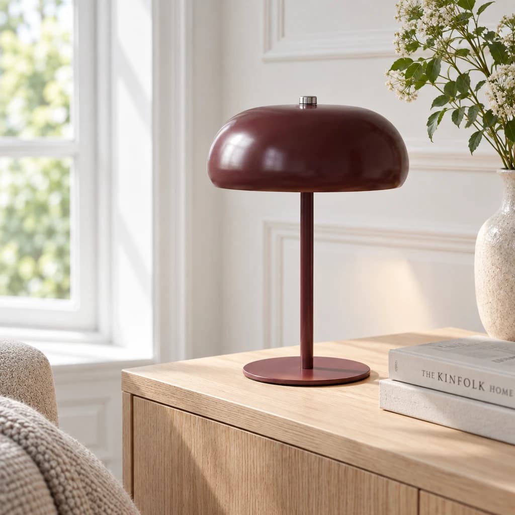 Bordeaux metal bordlampe - Genopladelig - Ø16 cm