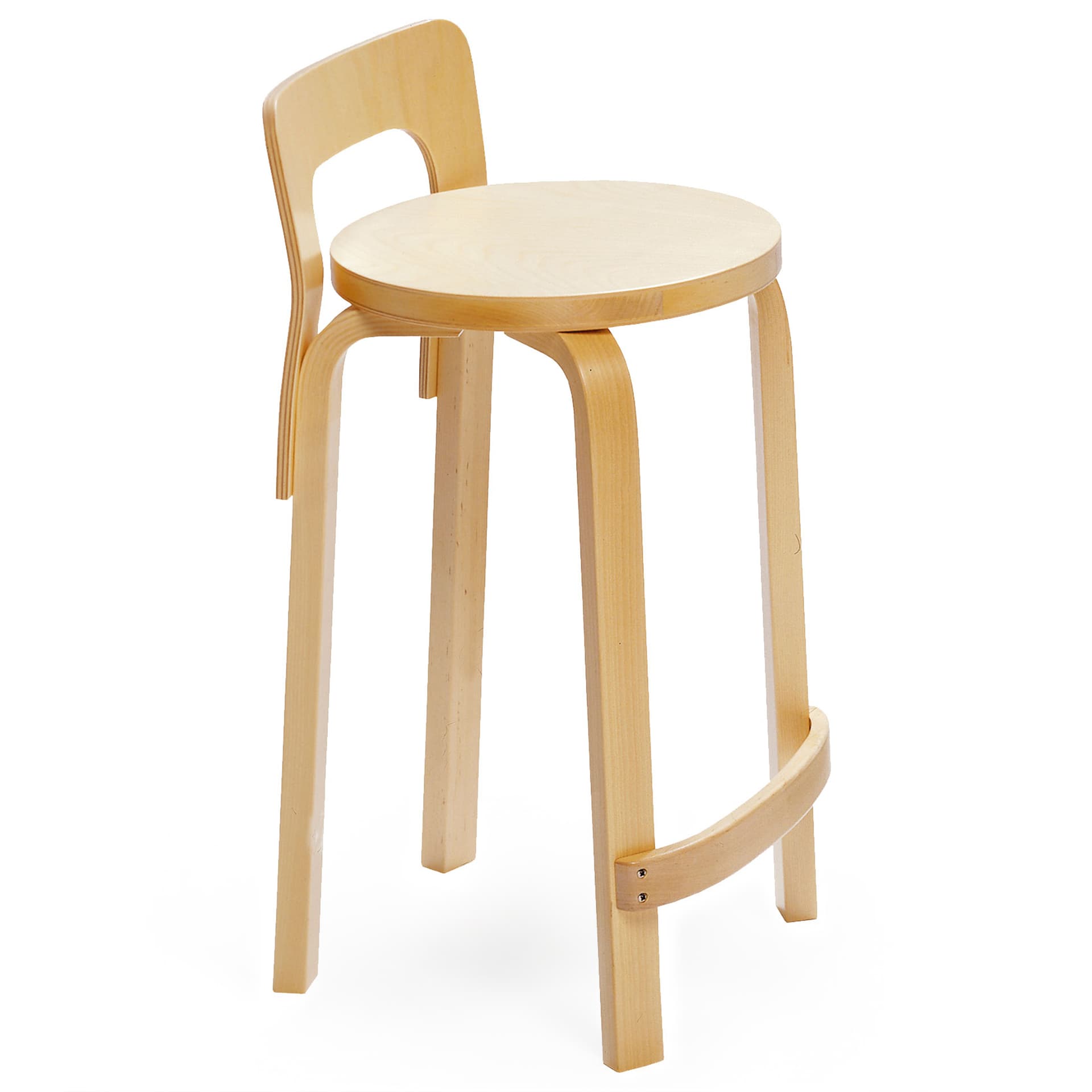Artek - High Chair K65, Klarlackade ben och ryggstöd, Björkfanér sits - Barstoler & barkrakker - Alvar Aalto - Tre farget - Tre
