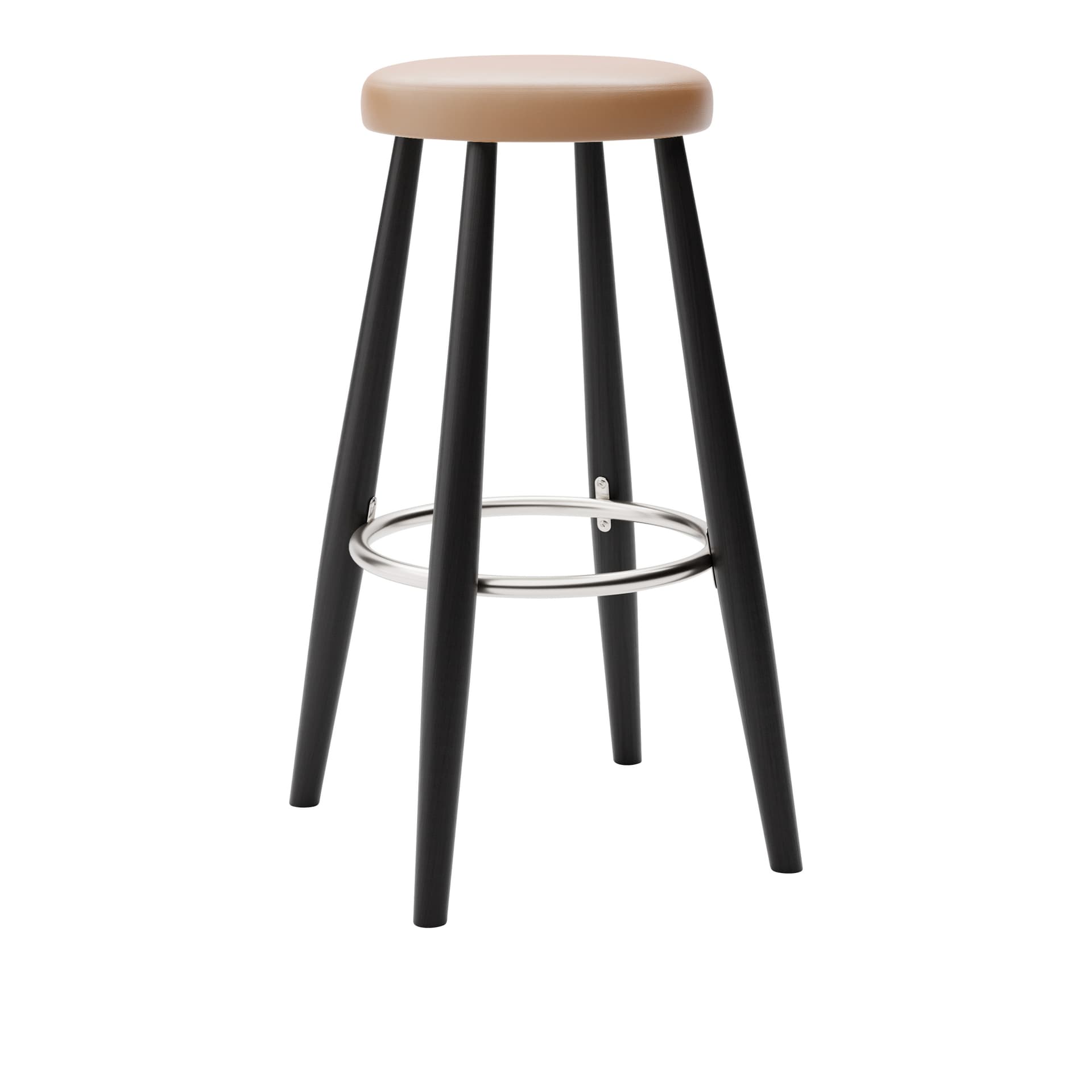 Carl Hansen - CH56 High Stool, Svartlackad Ek, Lädergrupp C Sif - 95 - Barstoler & barkrakker - Hans J. Wegner - Svart - Lær/Metall/Tre