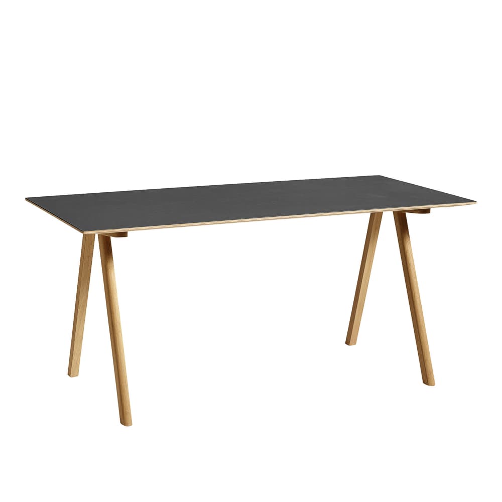 HAY - CPH10 2.0 Desk Lacquered Oak Frame L160 X W80 X H74 Black Linoleum Top Lacquered Edge - Skrivebord - Ronan & Erwan Bouroullec - Svart - Tre