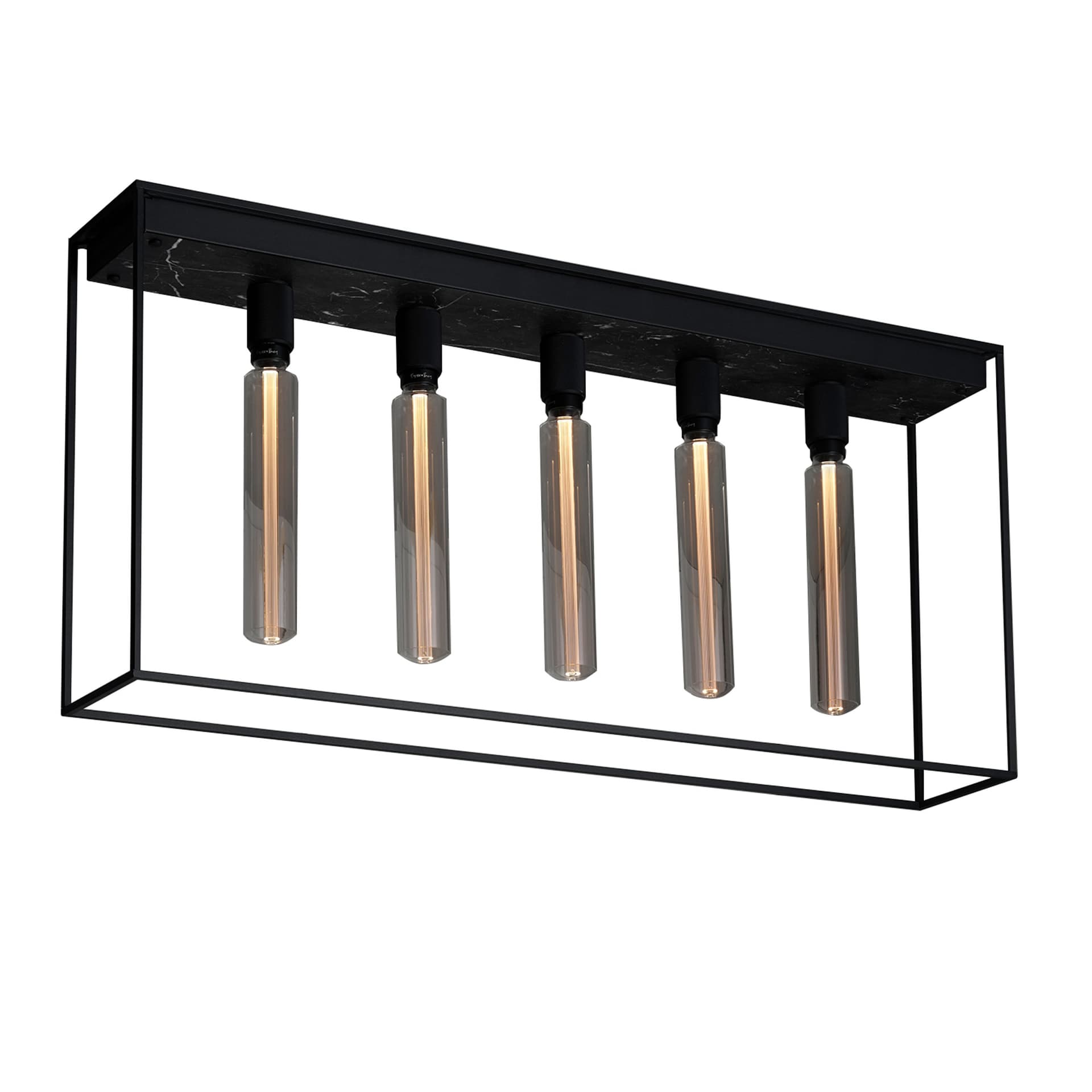 Buster + Punch - Caged Ceiling 5.0 - Satin Black Marble, Buster Bulb Tube - Plafonder - Massimo Buster Minale - Svart