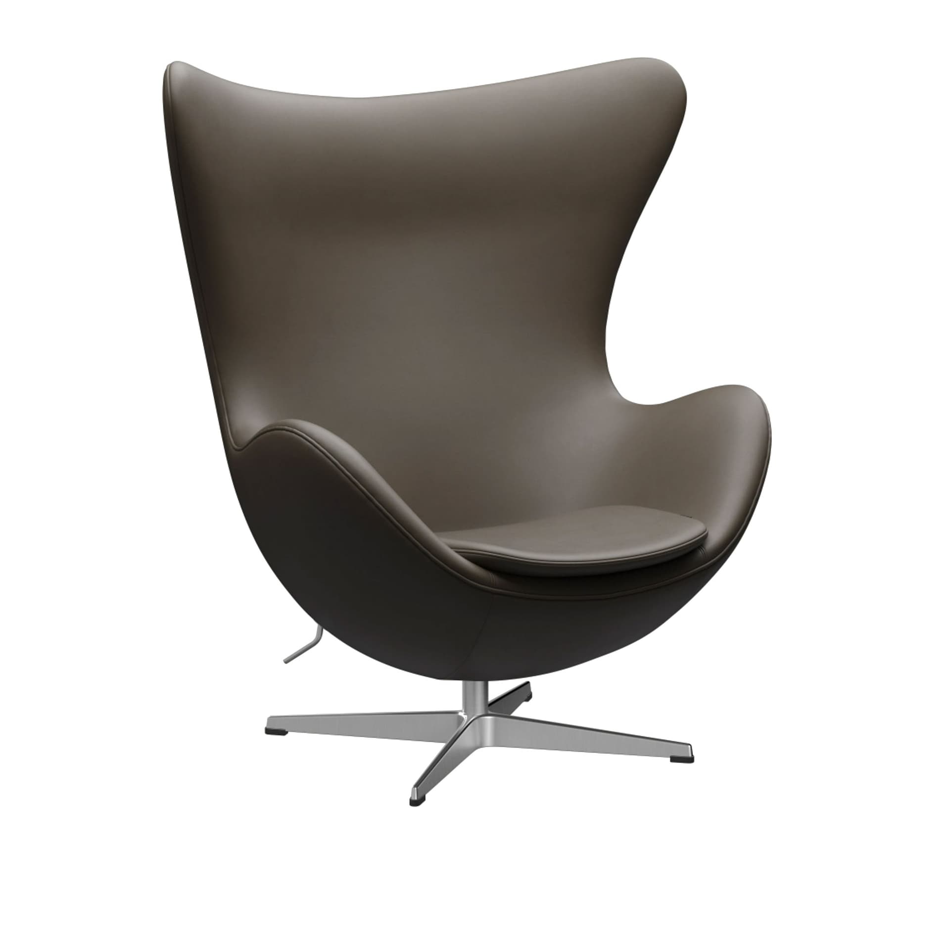 Fritz Hansen - 3316 Ägget Leather Essential - Stone Satin Polished Aluminium - Svingbare lenestoler - Arne Jacobsen - Lær/Metall/Skum