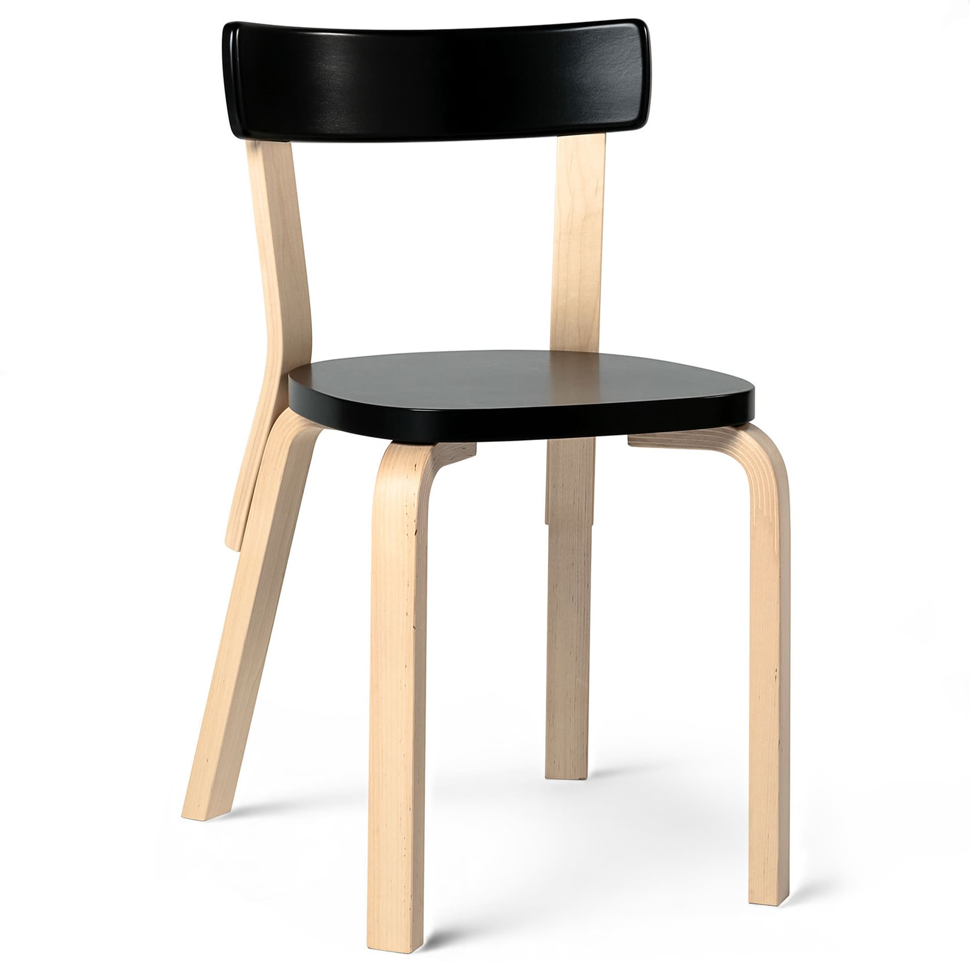Artek - Stol 69, Klarlackade ben, Svartlackad sits - Spisestoler - Alvar Aalto