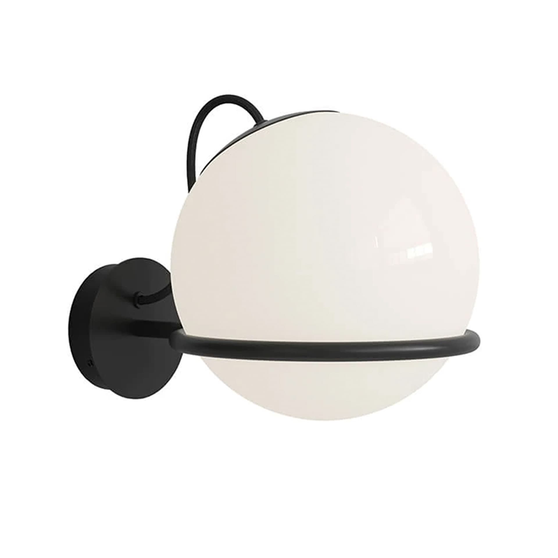 Astep - Model 238/1, 1 Opaline Sphere (20cm Diameter), Black Mount with Switch - Vegglamper - Gino Sarfatti - Svart,Hvit - Glass/Metall