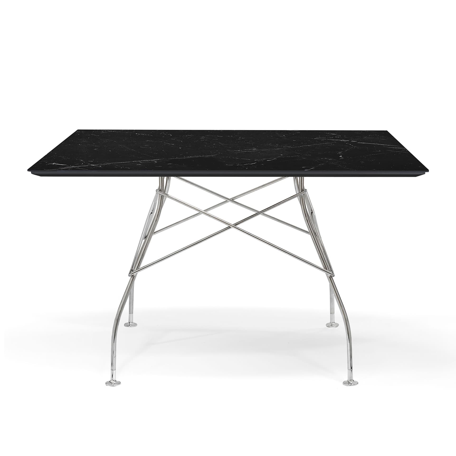 Kartell - Glossy Square Table 118x118 Marble Top, Chrome-plated Steel Frame Black Marquina - Spisebord - Antonio Citterio - Svart - Metall/Stein
