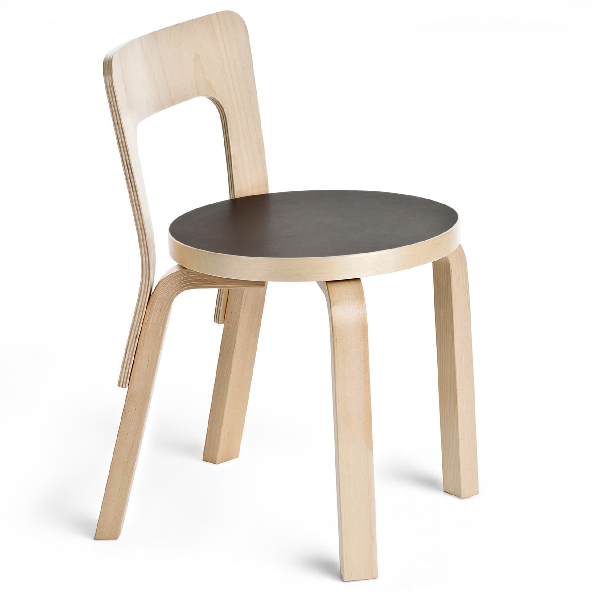 Artek - Barnstol N65, Svart linoleum - Stoler for barn - Alvar Aalto - Svart - Tre