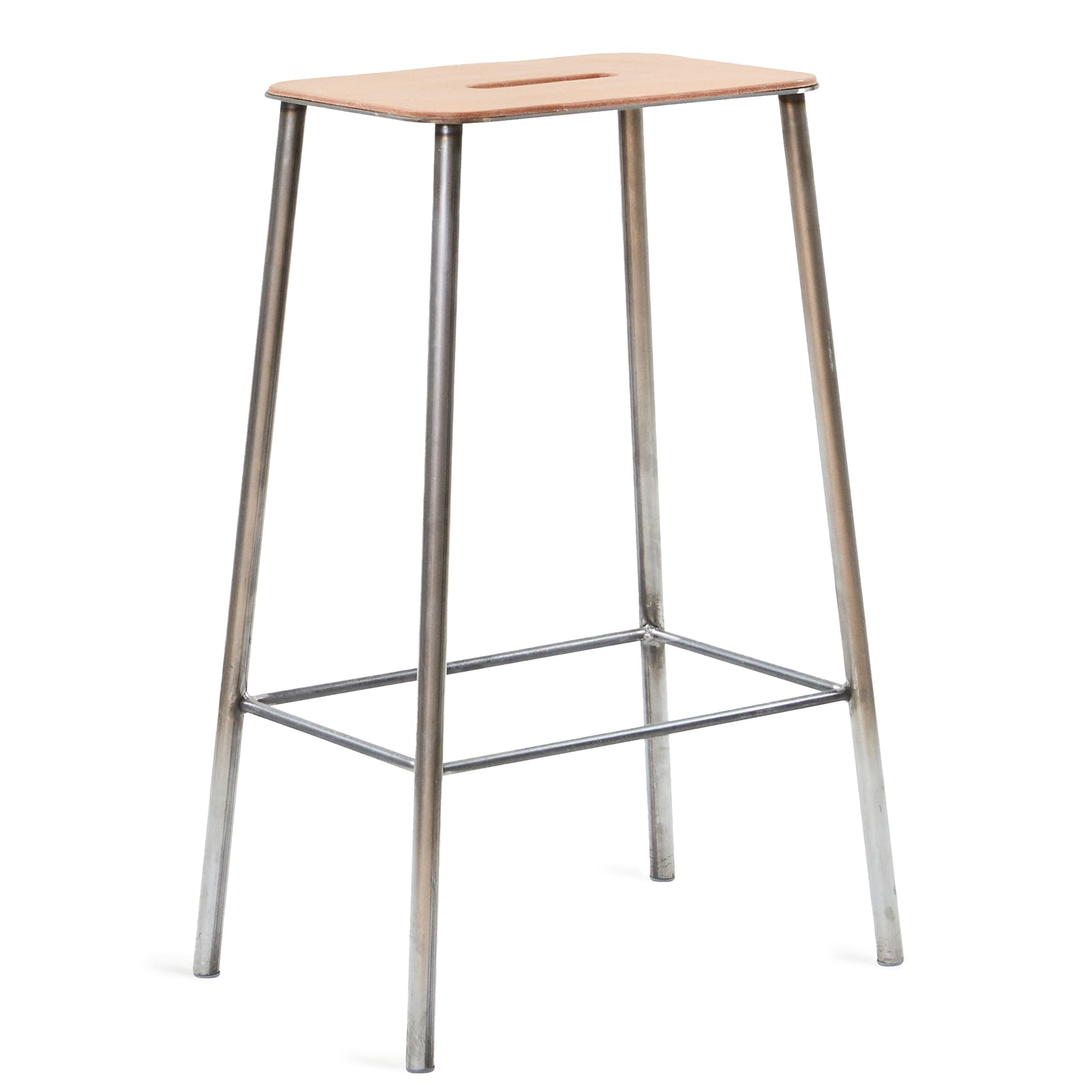 Frama - Adam Stool H65 Natural Leather / Raw Steel - Krakker - Toke Lauridsen - Sølv - Lær/Metall