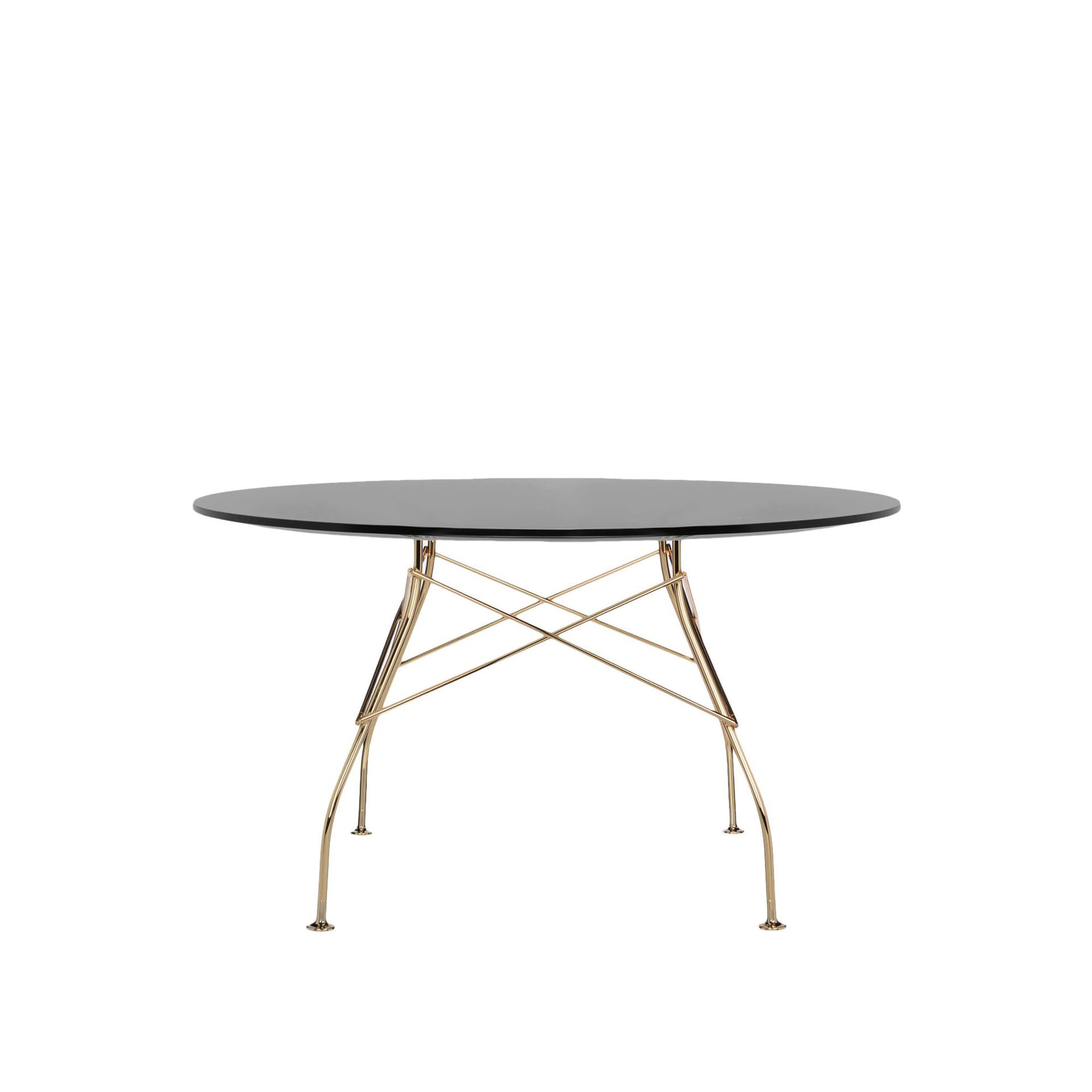 Kartell - Glossy Round Table 4568 Ø130, Gold, Black Polyester - Spisebord - Antonio Citterio - Svart - Naturlig materiale/Metall