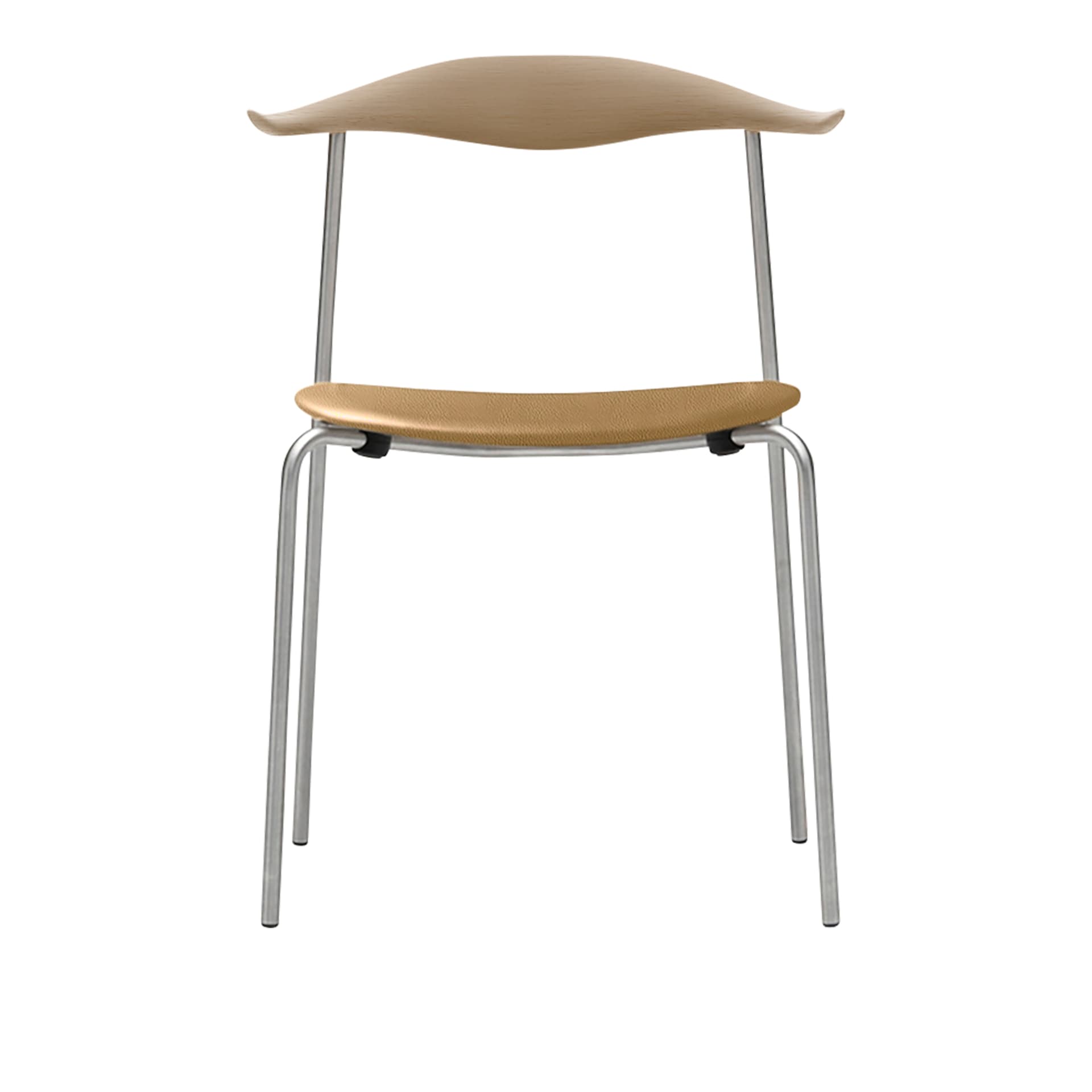 Carl Hansen - CH88P - Klädd sits, Tvålad Ek, Lädergrupp B Thor - 325, Ben i Rostfritt stål - Spisestoler - Hans J. Wegner - Beige - Metall/Tre