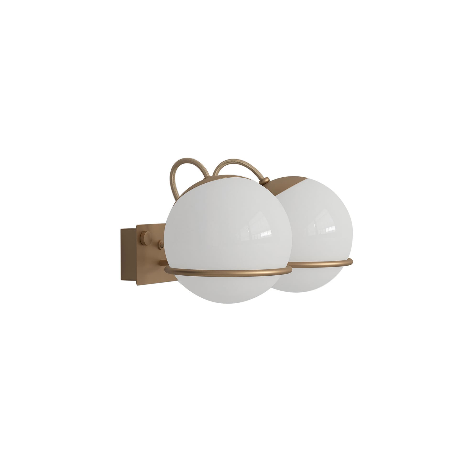 Astep - Model 237/2, 2 Opaline Spheres (14cm Diameter), Champagne Mount - Vegglamper - Gino Sarfatti - Gull,Hvit - Glass/Metall
