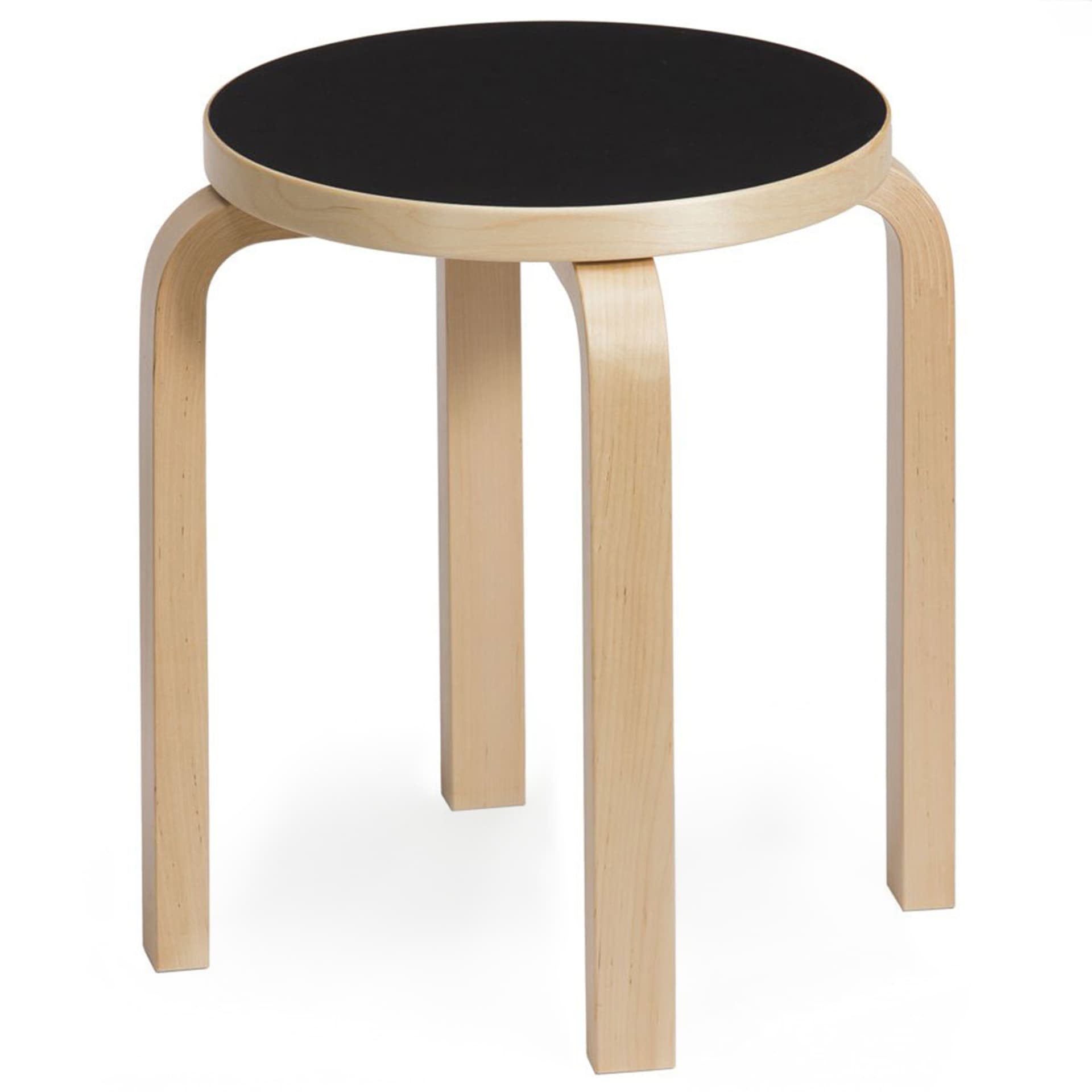Artek - Pall E60, 4 ben, Klarlackade ben, Svart linoleum sits - Krakker - Alvar Aalto - Svart - Tre