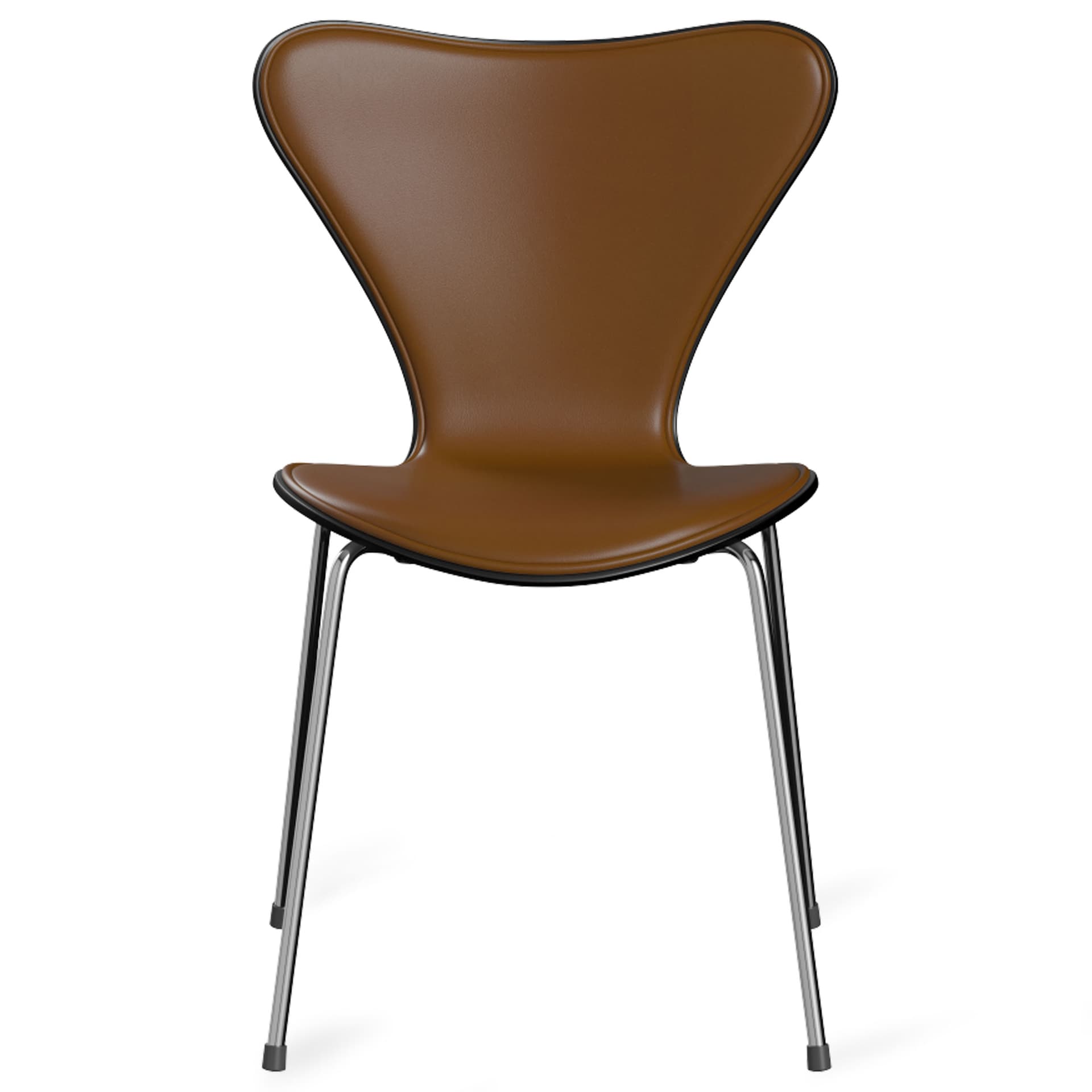 Fritz Hansen - Series 7 stol 3107 forsiden trukket lær stålram krom Soft Walnut/Black - Spisestoler - Arne Jacobsen - Brun - Lær/Metall/Tre