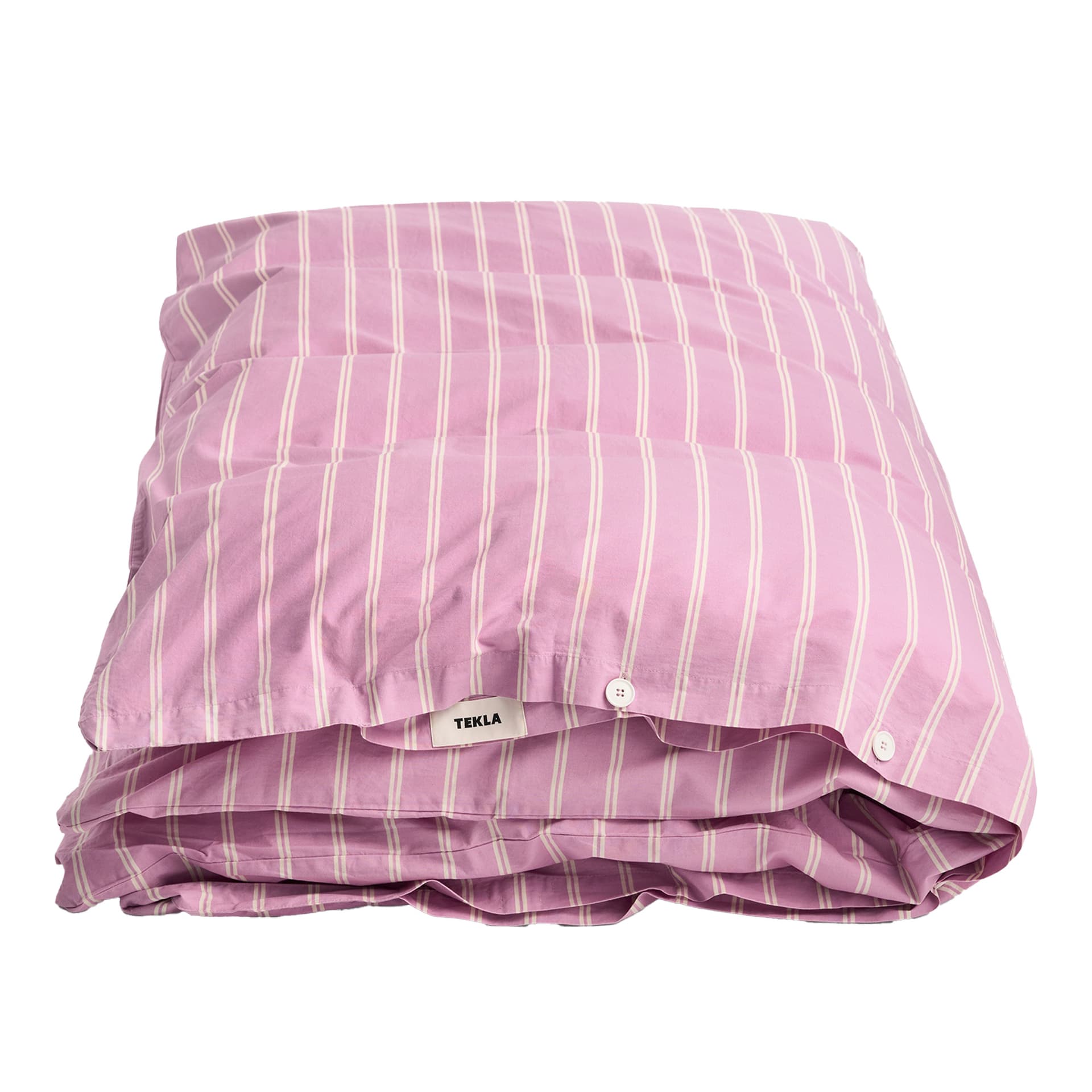 Tekla - Percale Stripes Single Duvet Cover, 150x210, Mallow Pink Stripes - Dynetrekk - Rosa