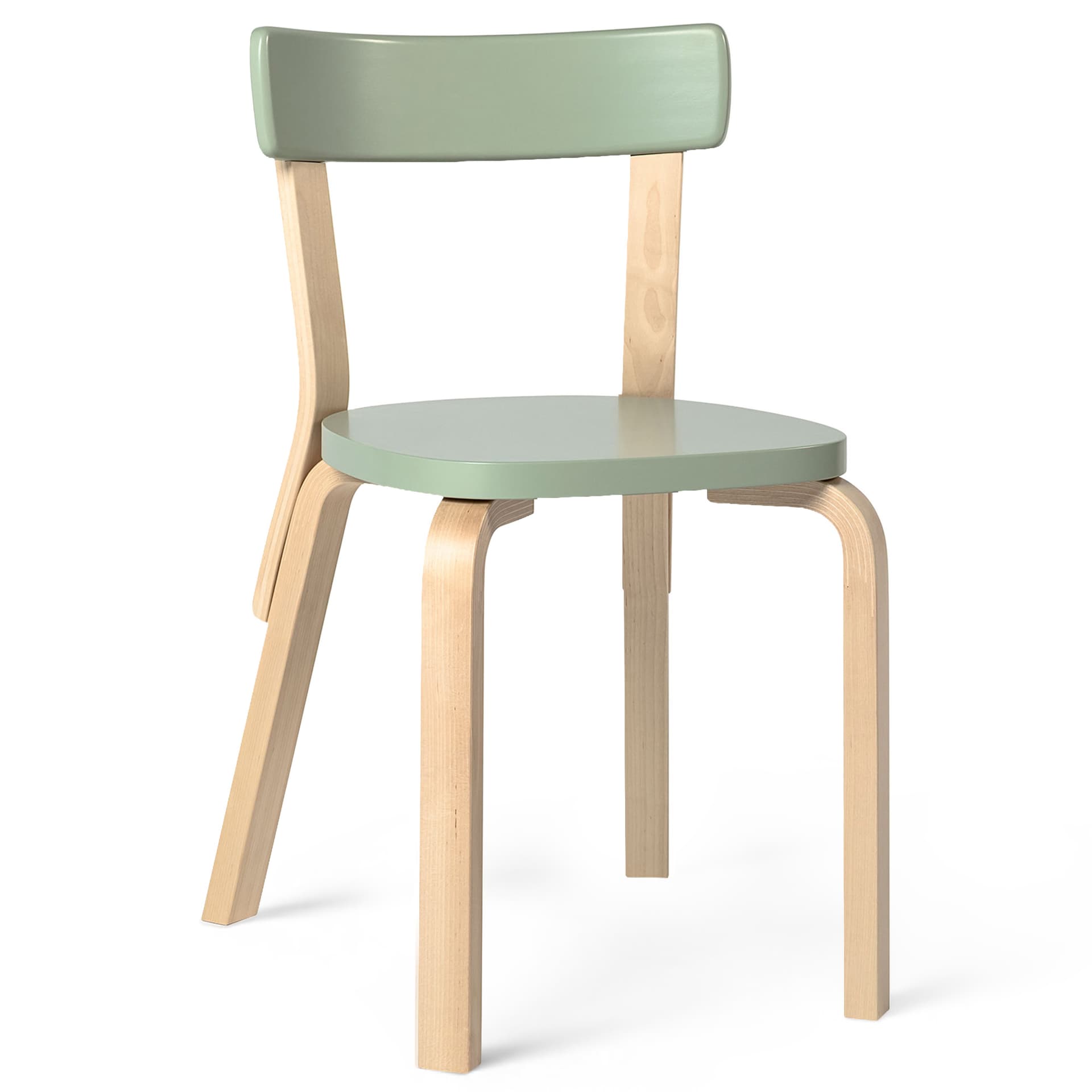 Artek - Stol 69, Klarlackade ben, Lackad grön sits - Spisestoler - Alvar Aalto