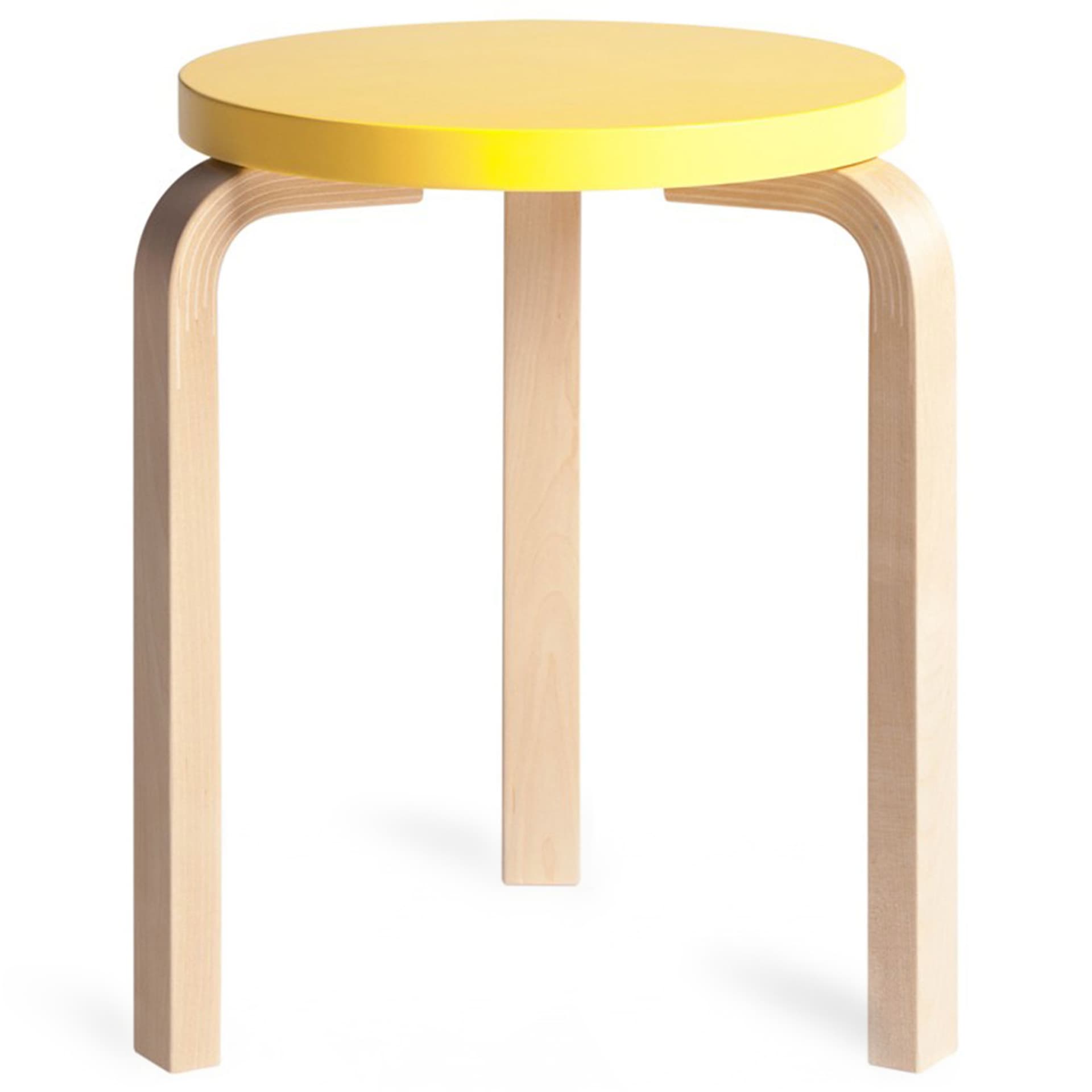Artek - Pall 60, 3 ben, Klarlackade ben, Lackad gul sits - Krakker - Alvar Aalto - Tre farget