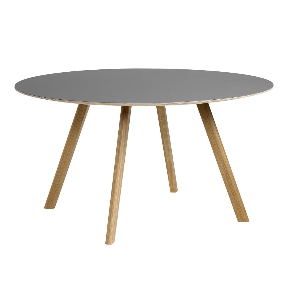 HAY - CPH25 2.0 Table Lacquered Oak Frame Ø140 X H74  Grey Linoleum Tabletop Lacquered Edge - Spisebord - Ronan & Erwan Bouroullec - Grå - Tre