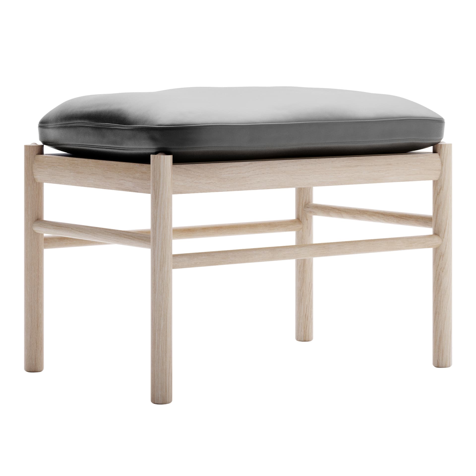 Carl Hansen - OW149F - Colonial Footstool, Vitoljad Ek, Lädergrupp B Thor - 301 - Skamler & Taburetter - Ole Wanscher - Svart - Lær/Tre