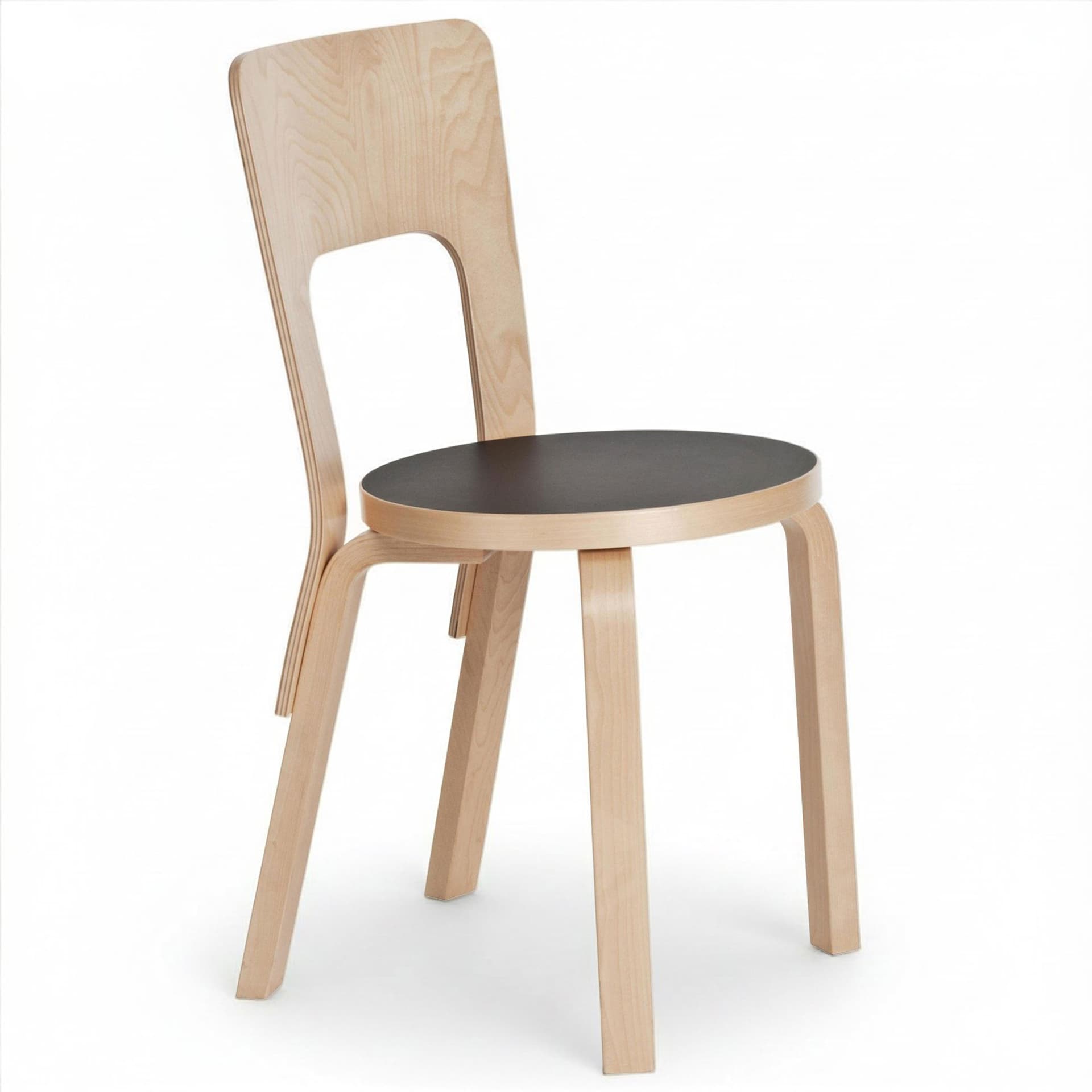 Artek - Stol 66, Svart linoluem - Spisestoler - Alvar Aalto - Svart - Laminat/Tre