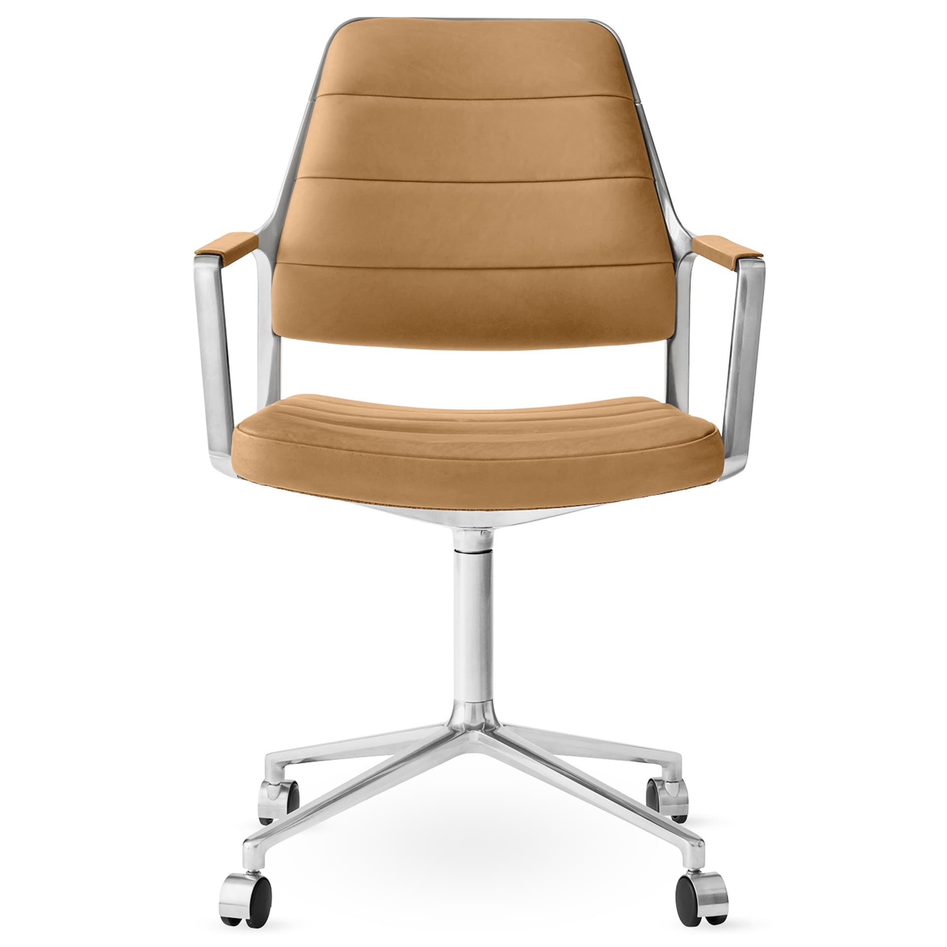 Vipp - Vipp455 Swivel chair, polished, castors, Camel leather - Kontorstoler