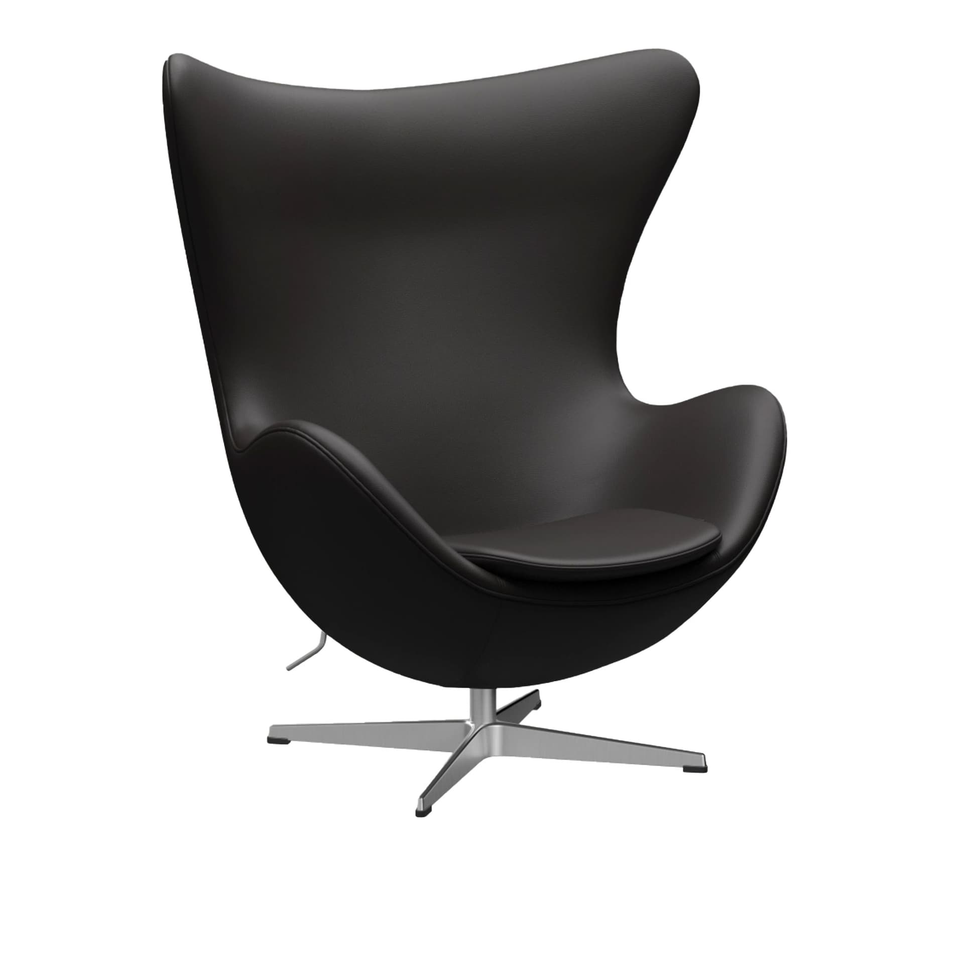 Fritz Hansen - 3316 Ägget, Läder, Aura Black Brown - Svingbare lenestoler - Arne Jacobsen - Brun - Lær/Metall/Skum