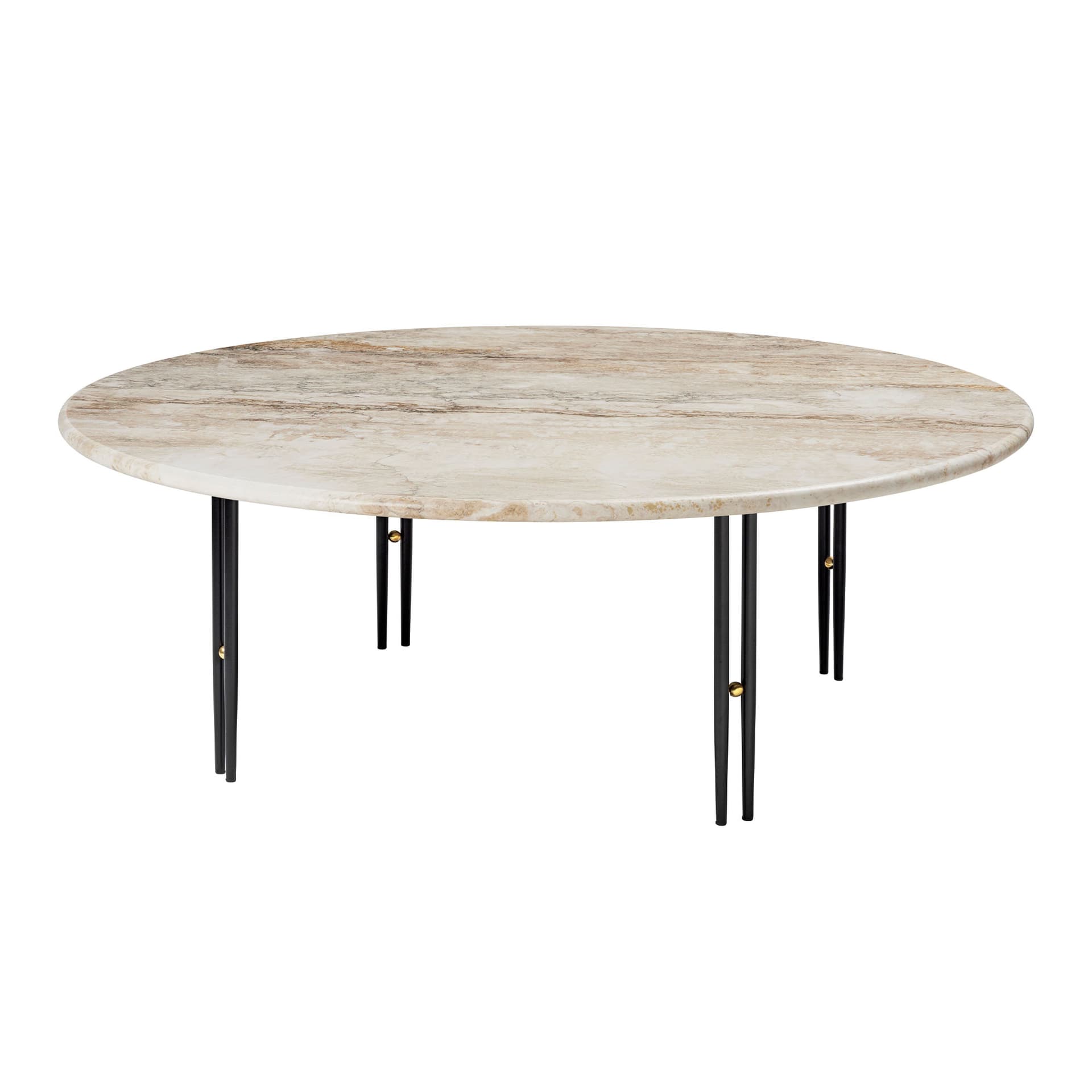 Gubi - IOI Coffee Table - Round, Ø100 Top Rippled Beige, Base Black Semi Matt Base / Brass Sphere - Småbord & sidebord - GamFratesi - Beige,Svart - Metall/Stein