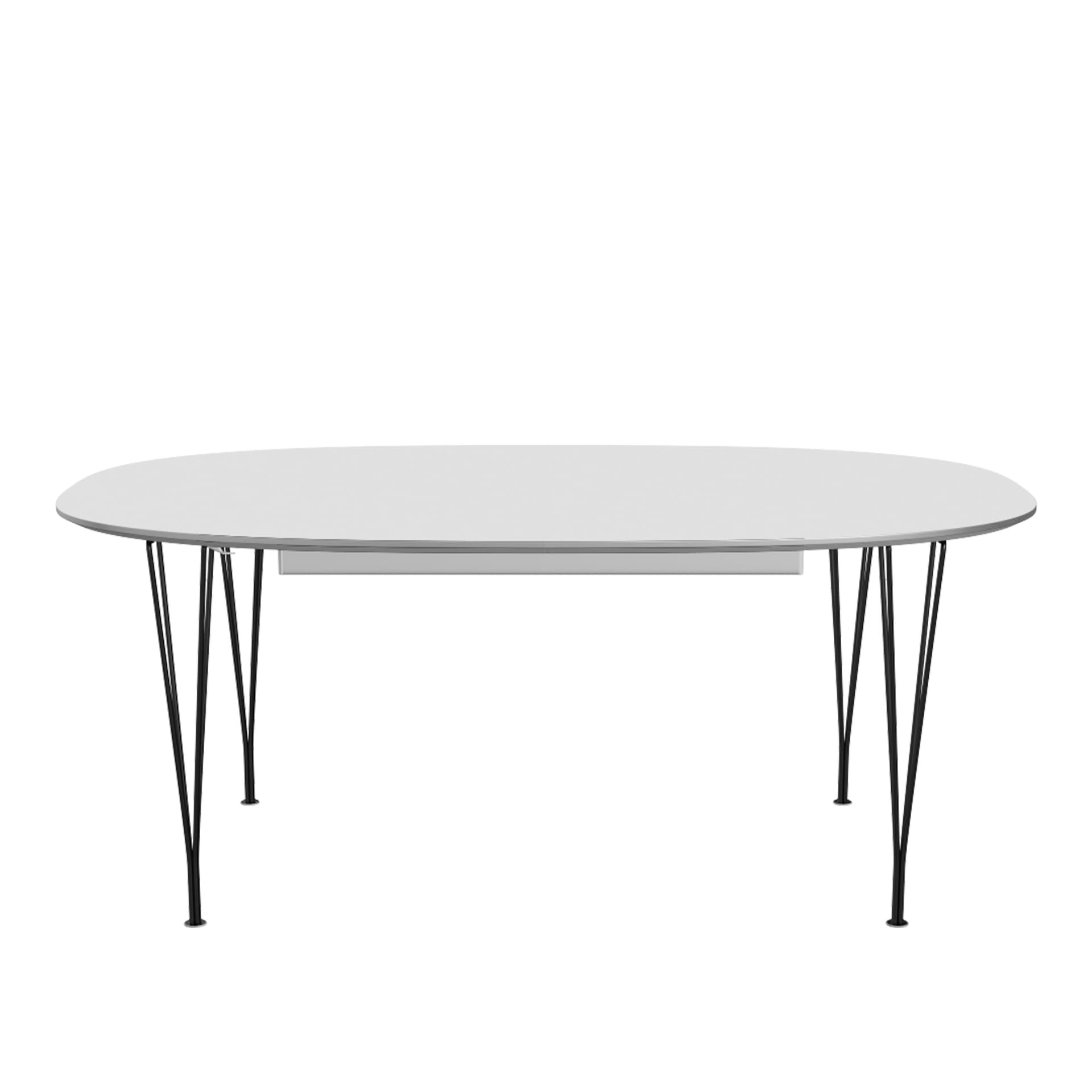 Fritz Hansen - B619 Superellips Pull-out, Laminate, White, Black powder coating - Spisebord - Arne Jacobsen,Bruno Mathsson,Piet Hein