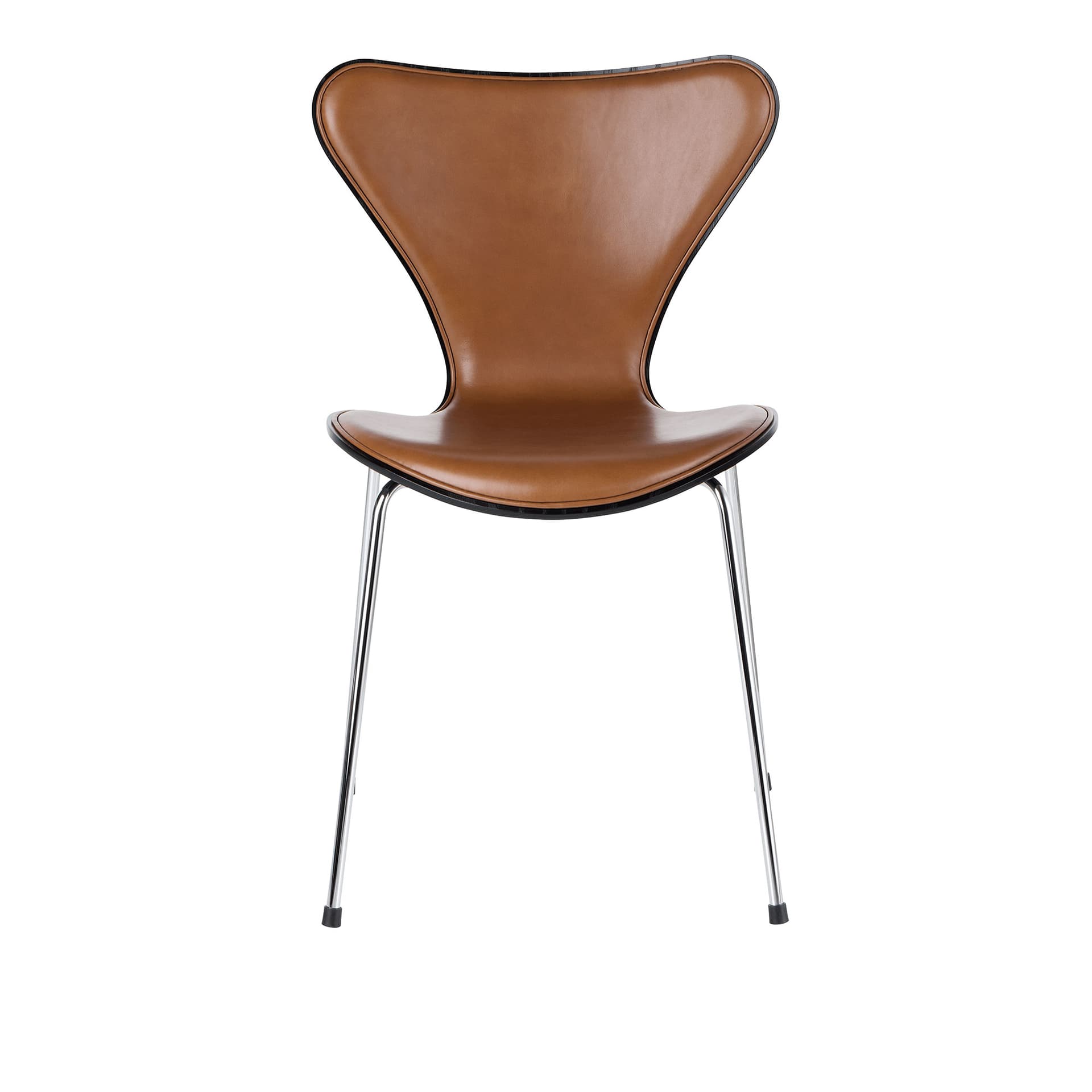 Fritz Hansen - Series 7 stol 3107 forsiden trukket lær stålram krom wild walnut/black - Spisestoler - Arne Jacobsen - Brun - Metall/Tre