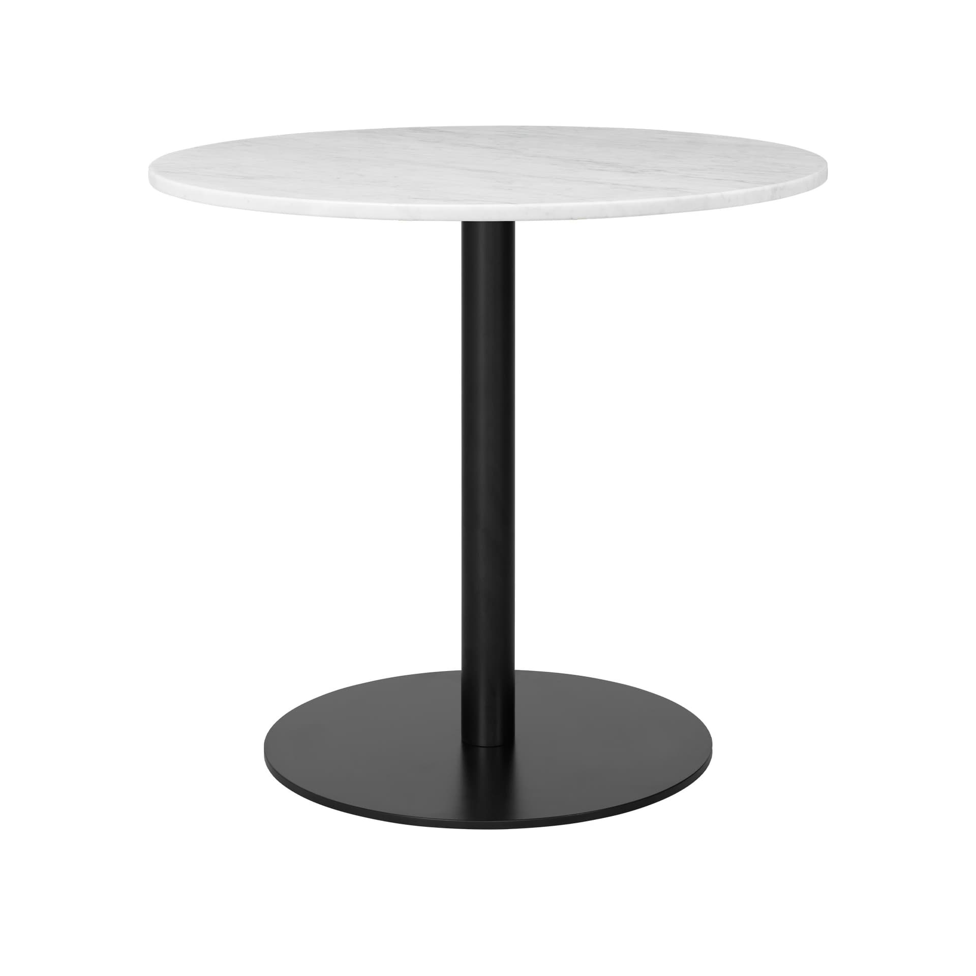 Gubi - Gubi 1.0 Dining Table, Round, Ø80, Black Base, Marble Top - Bianco Carrara - Spisebord - Hvit - Metall/Stein