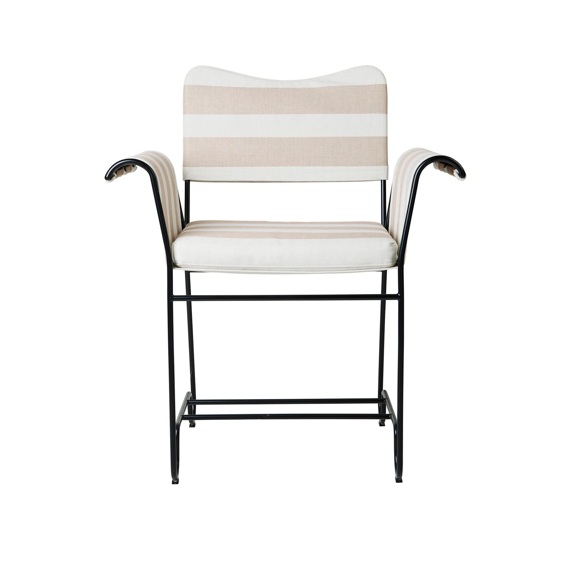 Gubi - Tropique Dining Chair - w/o Fringes Classic Black Base, Leslie Stripe, Limonta 40 - Utendørs spisebordstoler - Mathieu Matégot - Beige,Hvit - Tekstilmateriale