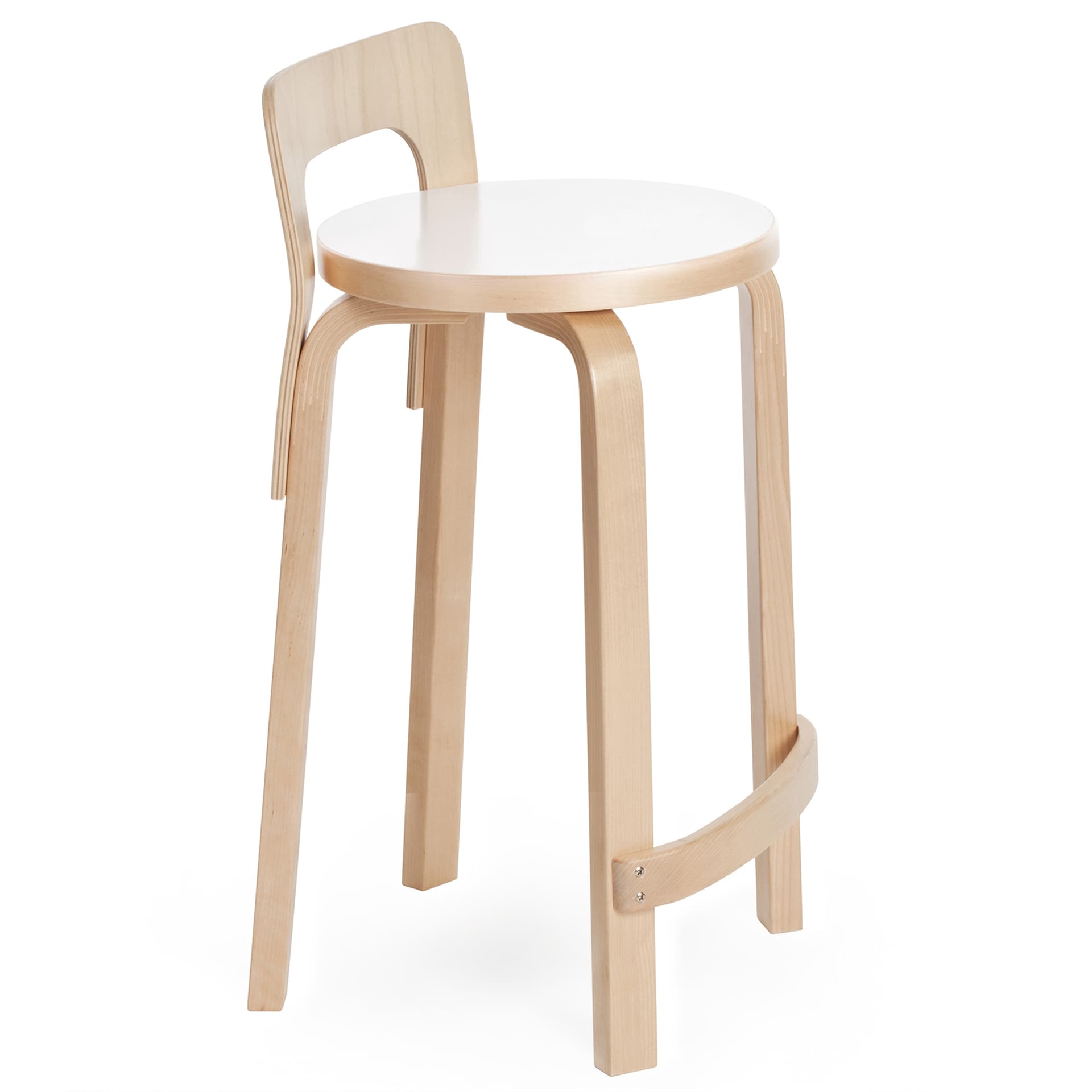 Artek - High Chair K65, Klarlackade ben och ryggstöd, Vit laminat sits - Barstoler & barkrakker - Alvar Aalto - Tre farget - Tre