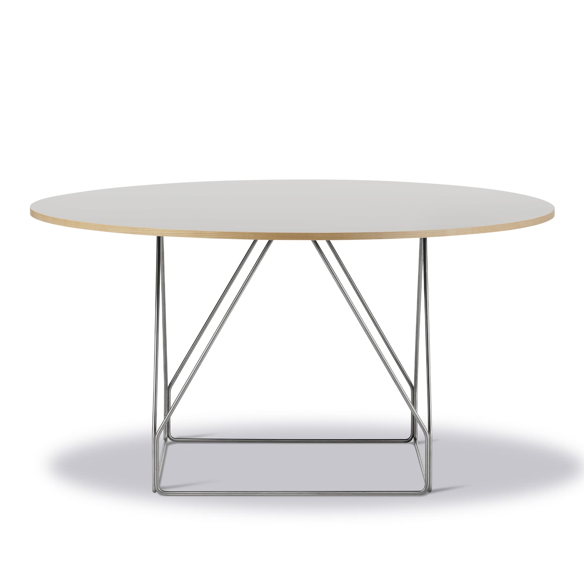 Fredericia Furniture - JG Table - Ø140 cm - Grey linoleum / Vapour 4177 - Natural ash - Brushed stainless steel - Spisebord - Jørgen Gammelgaard