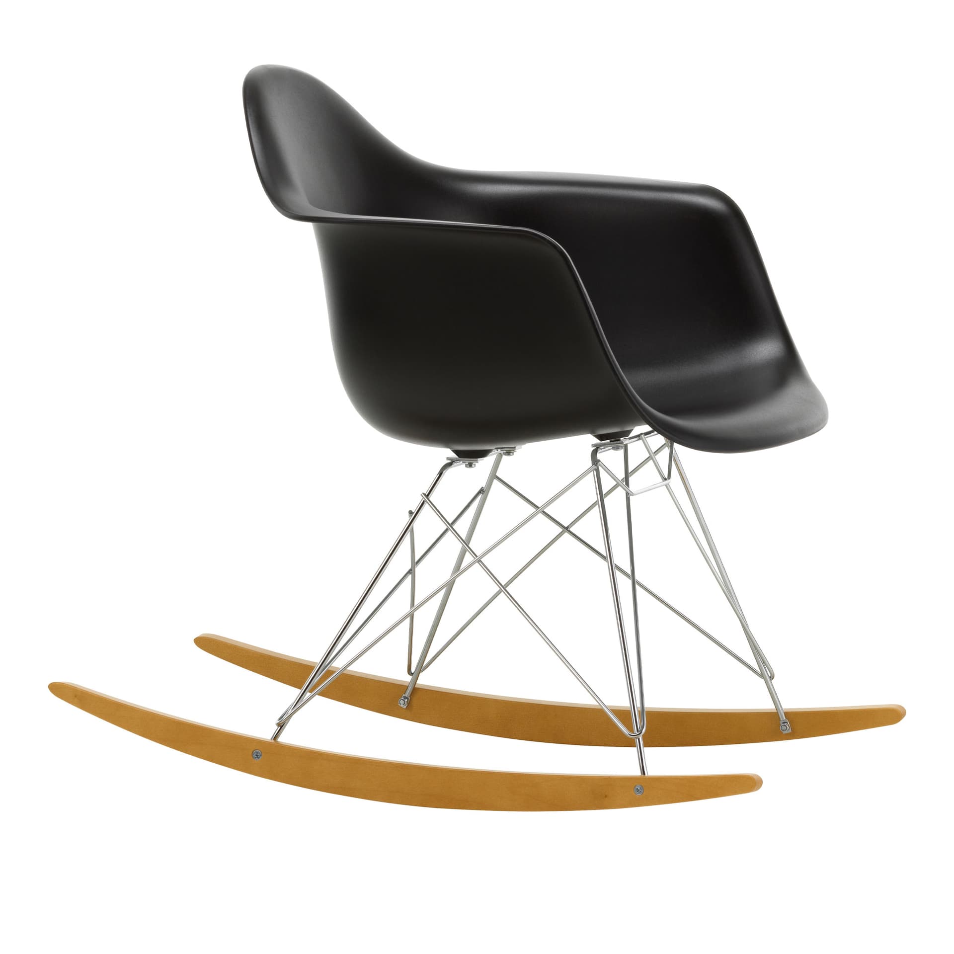 Vitra - Eames Plastic Armchair RAR - 12 Deep Black - Chrome Base - Golden Maple - Lenestoler - Charles & Ray Eames - Svart - Metall/Tre/Plast