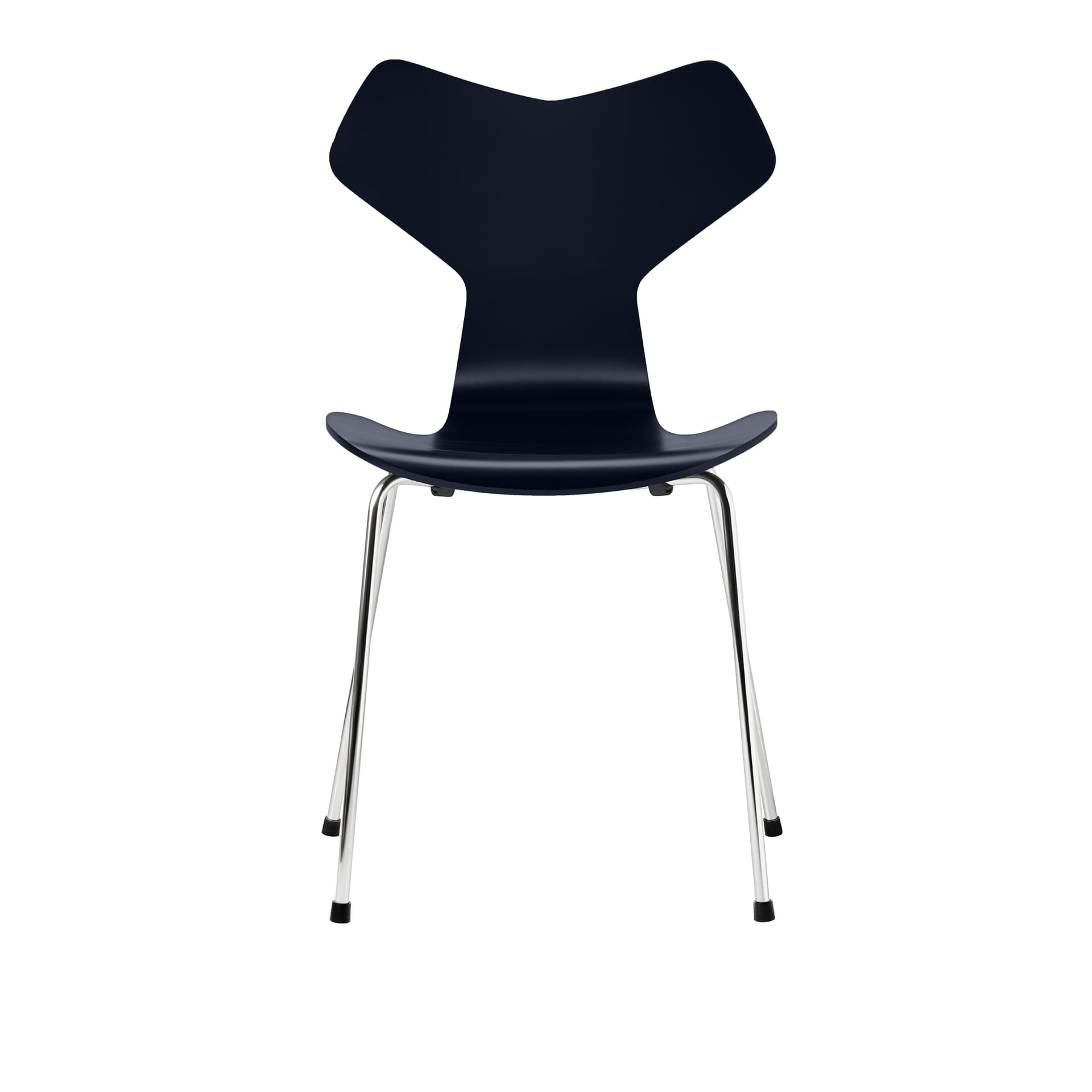 Fritz Hansen - 3130 Grand Prix, Lackad, Midnight Blue, Underrede Förkromat Stål - Spisestoler - Arne Jacobsen - Blå - Metall/Tre