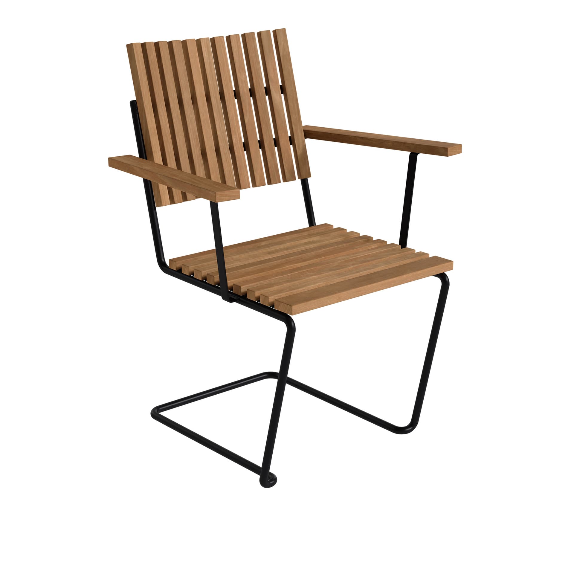 Grythyttan Stålmöbler - Armchair Bovik Untreated Teak With Black Steel Base - Utendørs spisebordstoler - Tre farget - Metall/Tre