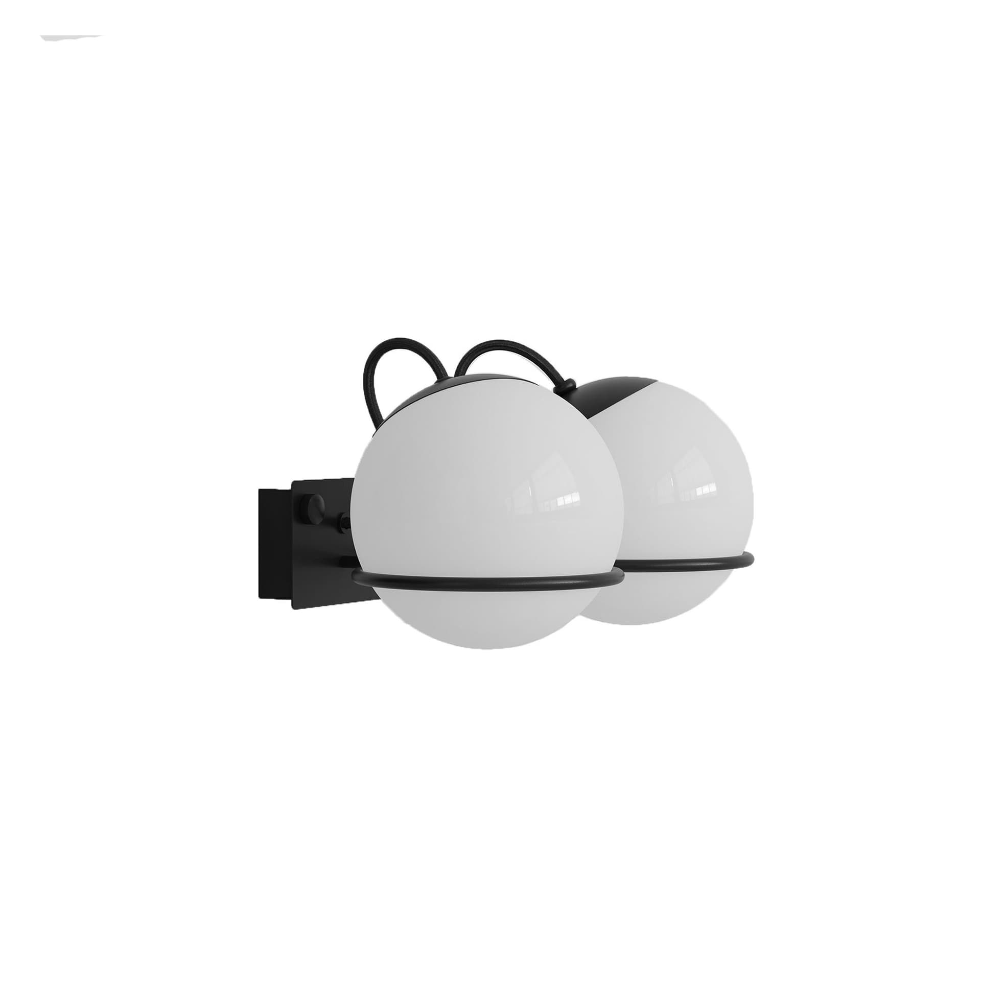 Astep - Model 237/2, 2 Opaline Spheres (14cm Diameter), Black Mount - Vegglamper - Gino Sarfatti - Svart,Hvit - Glass/Metall