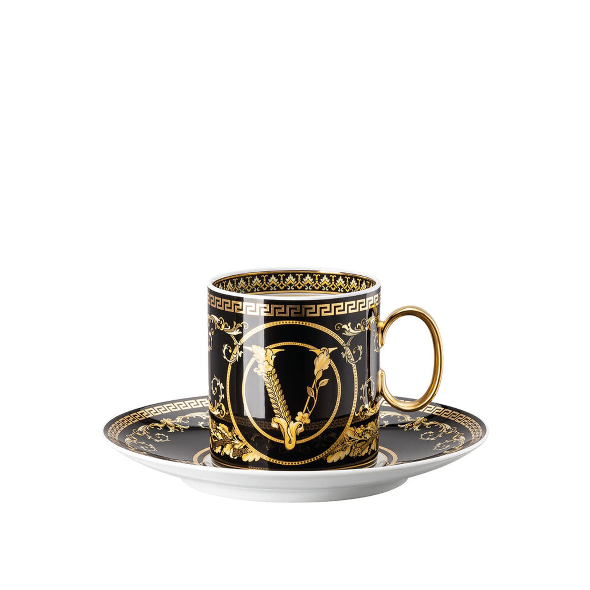 Versace - Virtus Gala Black, Kaffesett 2 deler - Kaffekopper - Svart - Porselen