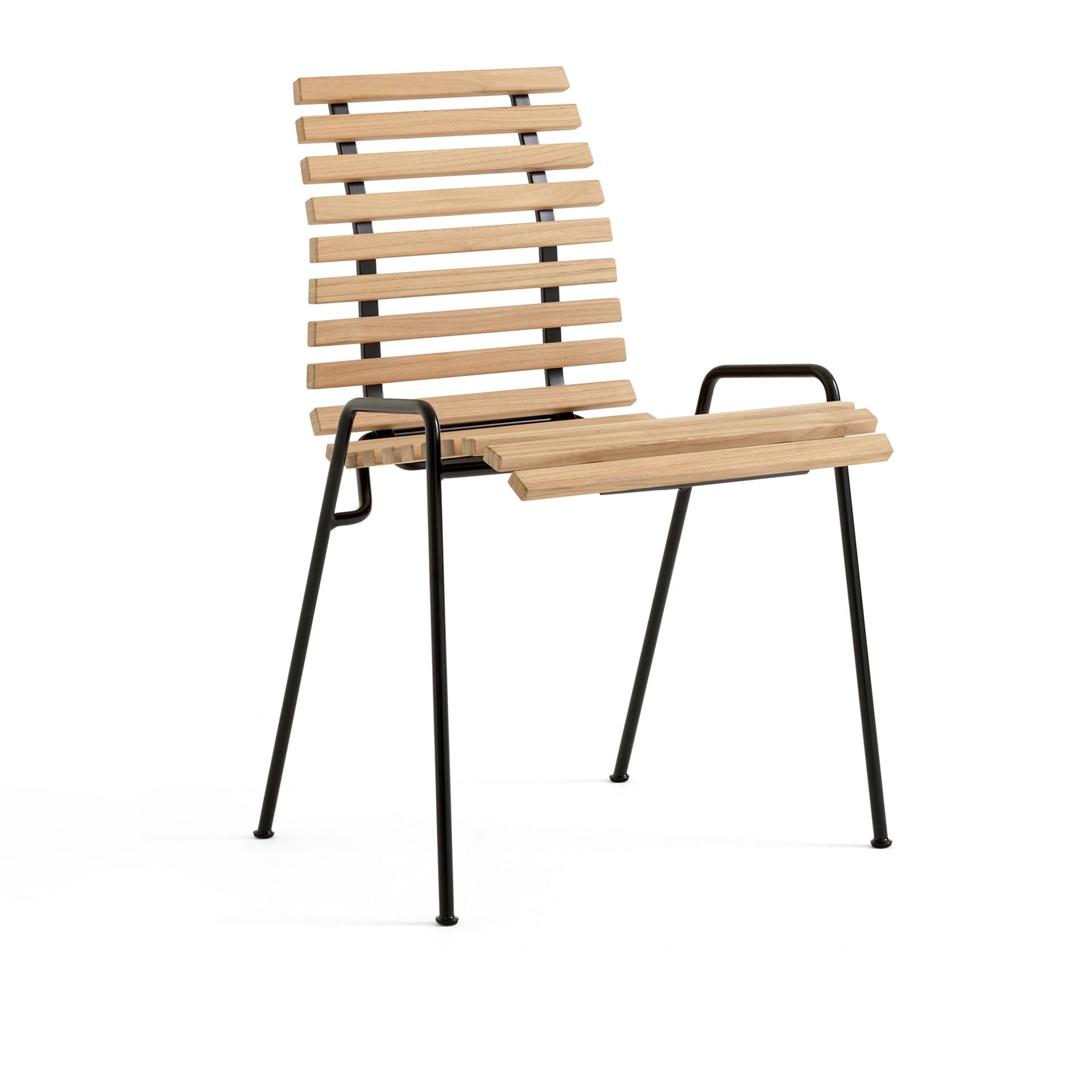 &Tradition - RFH Terrace Side Chair RD4 Black frame, Plastic gliders, Teak - Utendørs spisebordstoler - Robin Day - Tre farget - Metall/Tre/Plast