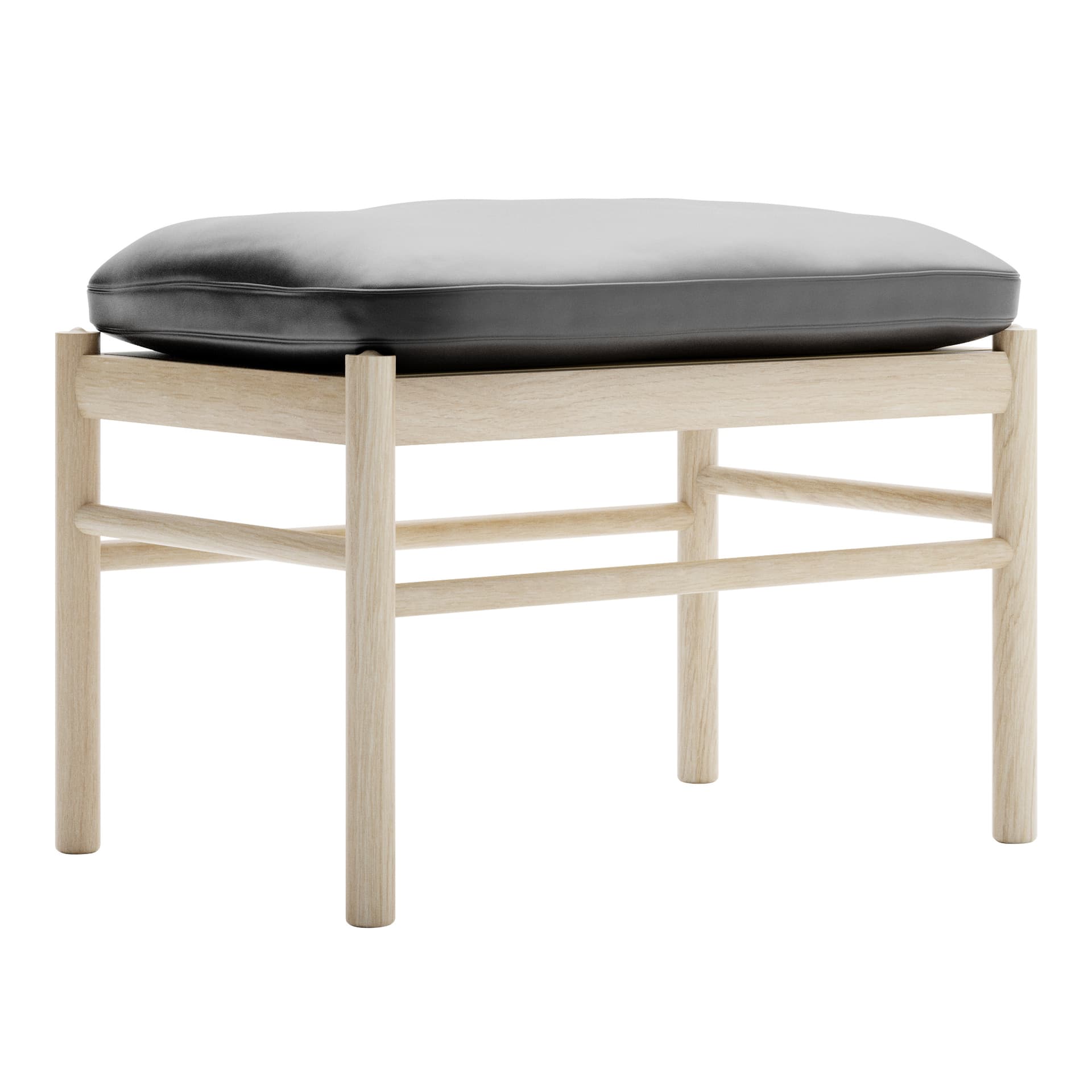 Carl Hansen - OW149F - Colonial Footstool, Tvålad Ek, Lädergrupp B Thor - 301 - Skamler & Taburetter - Ole Wanscher - Svart - Lær/Tre