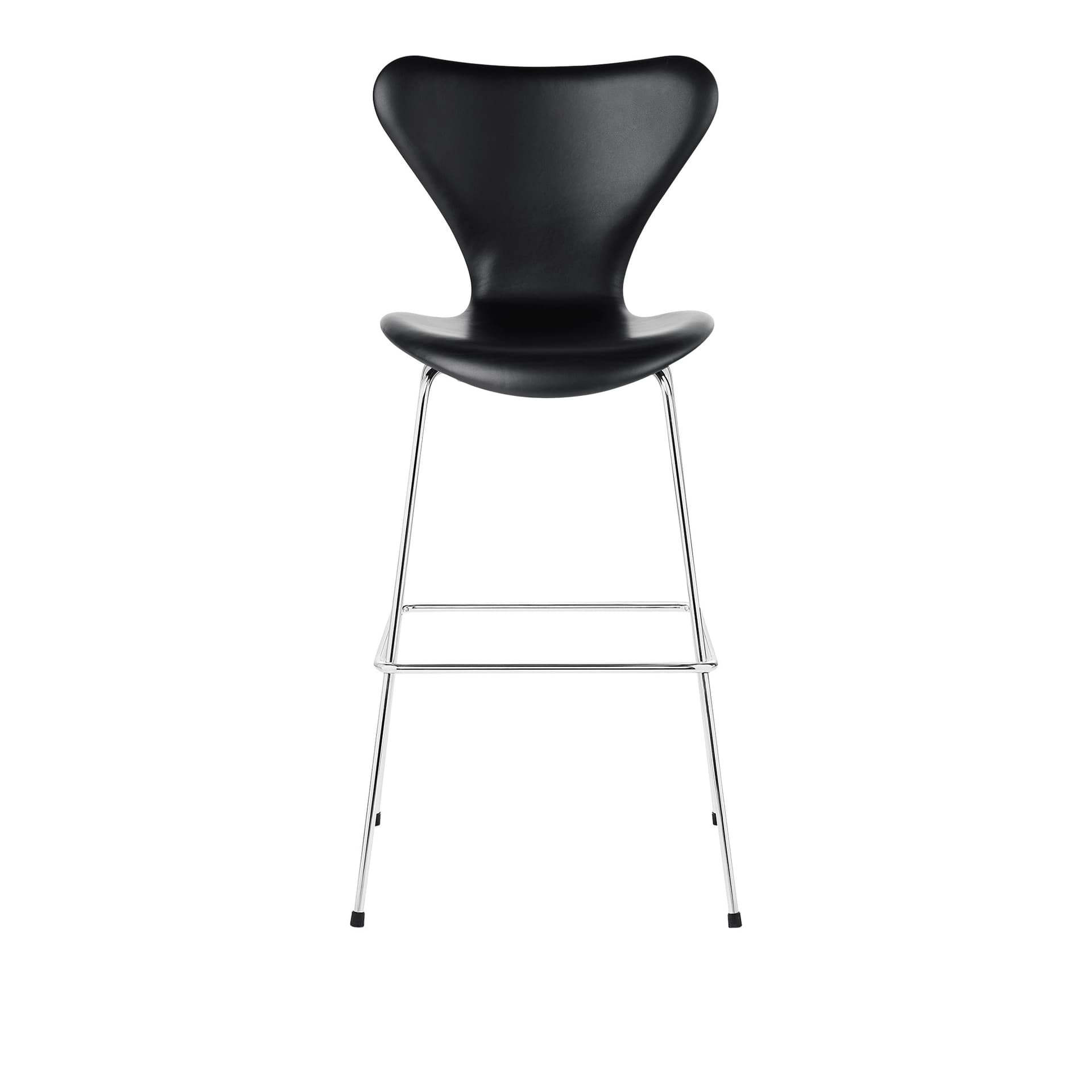 Fritz Hansen - 3197 Sjuan - Helklädd, Läder, Soft Black - Barstoler & barkrakker - Arne Jacobsen - Svart - Lær/Metall/Tre