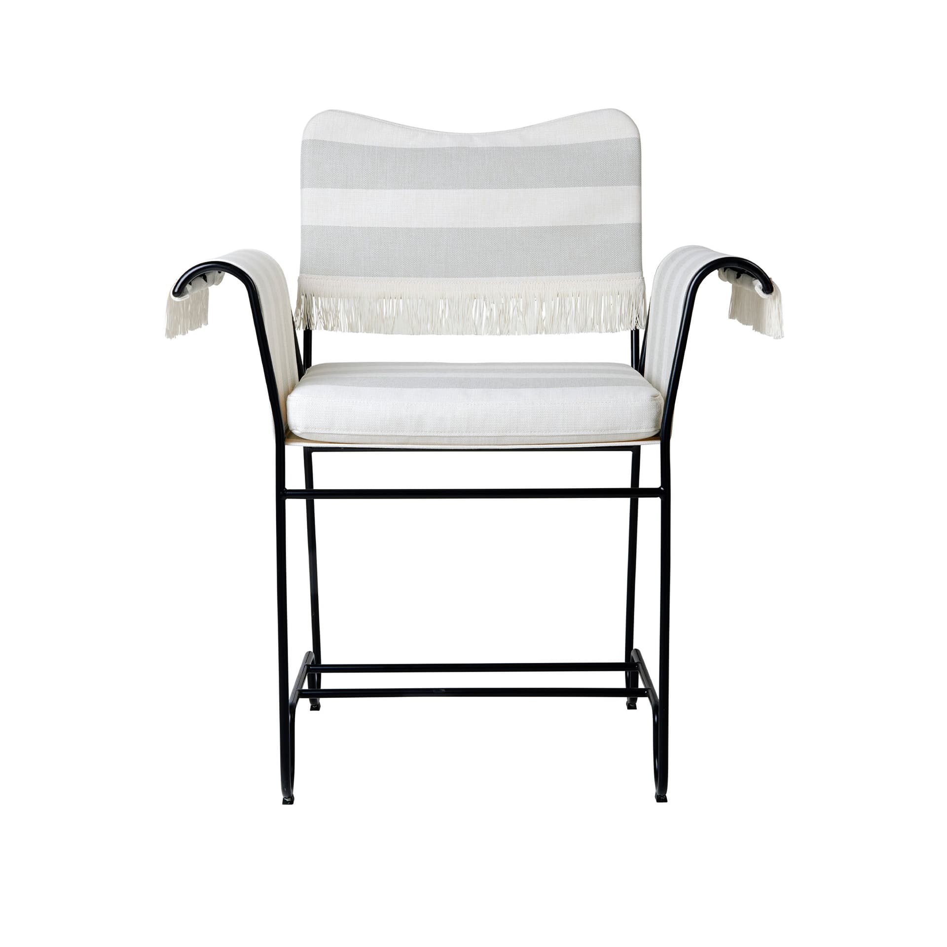 Gubi - Tropique Dining Chair - w. Fringes, Classic Black Base, Leslie Stripe, Limonta 20 - Utendørs spisebordstoler - Mathieu Matégot - Beige,Hvit - Tekstilmateriale