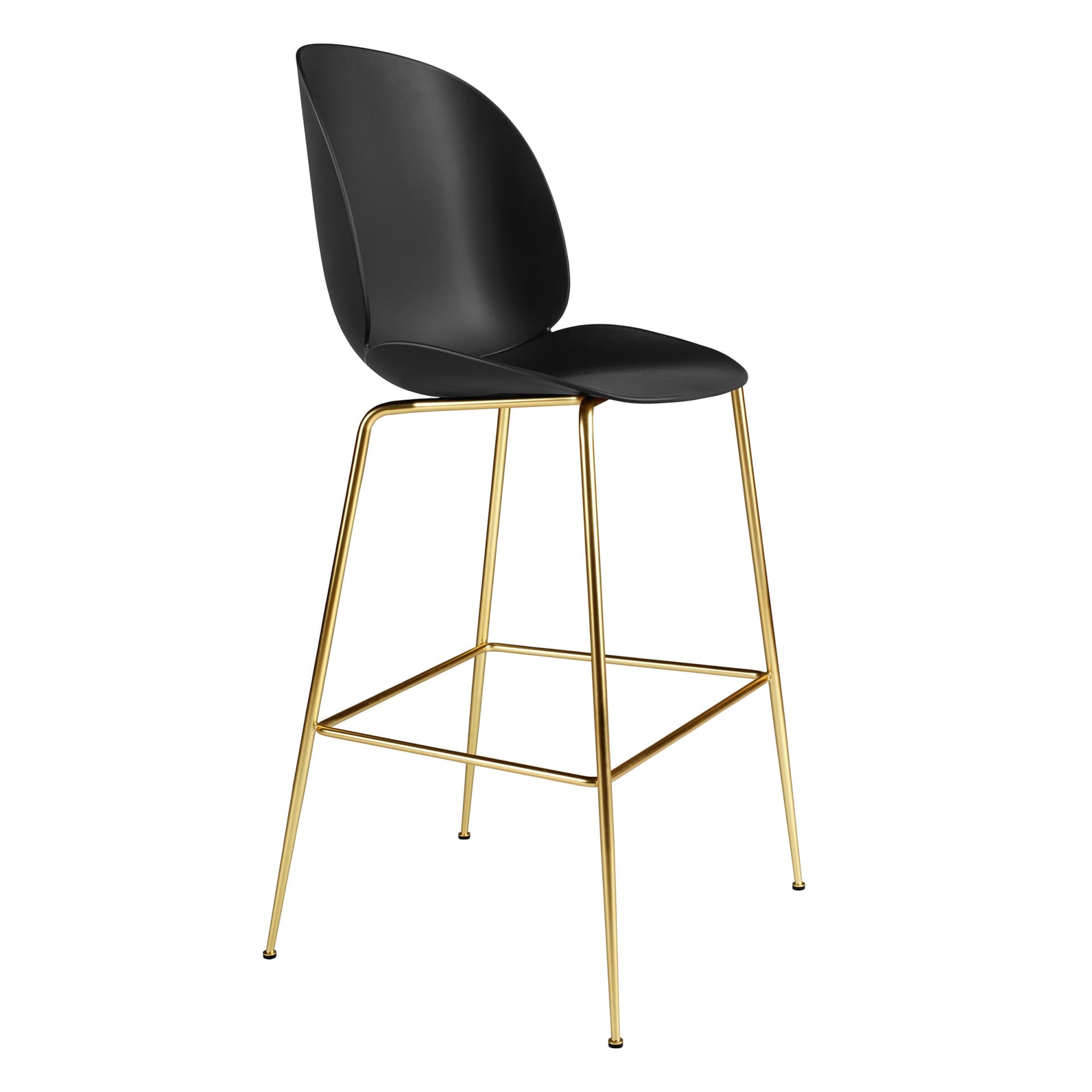 Gubi - Beetle Bar Chair Un-upholstered, Conic Base Brass, Black Shell, - Barstoler & barkrakker - GamFratesi - Svart - Metall/Plast