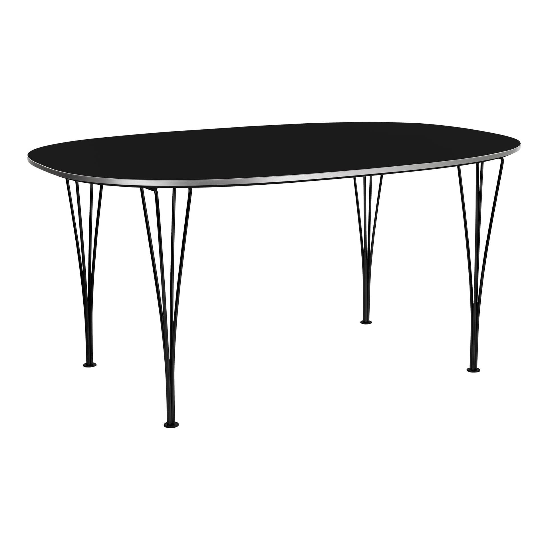 Fritz Hansen - B614 Superellips, 120x240 cm, Laminat, Svart, Svart pulverlack - Spisebord - Arne Jacobsen,Bruno Mathsson,Piet Hein - Svart - Metall/Tre