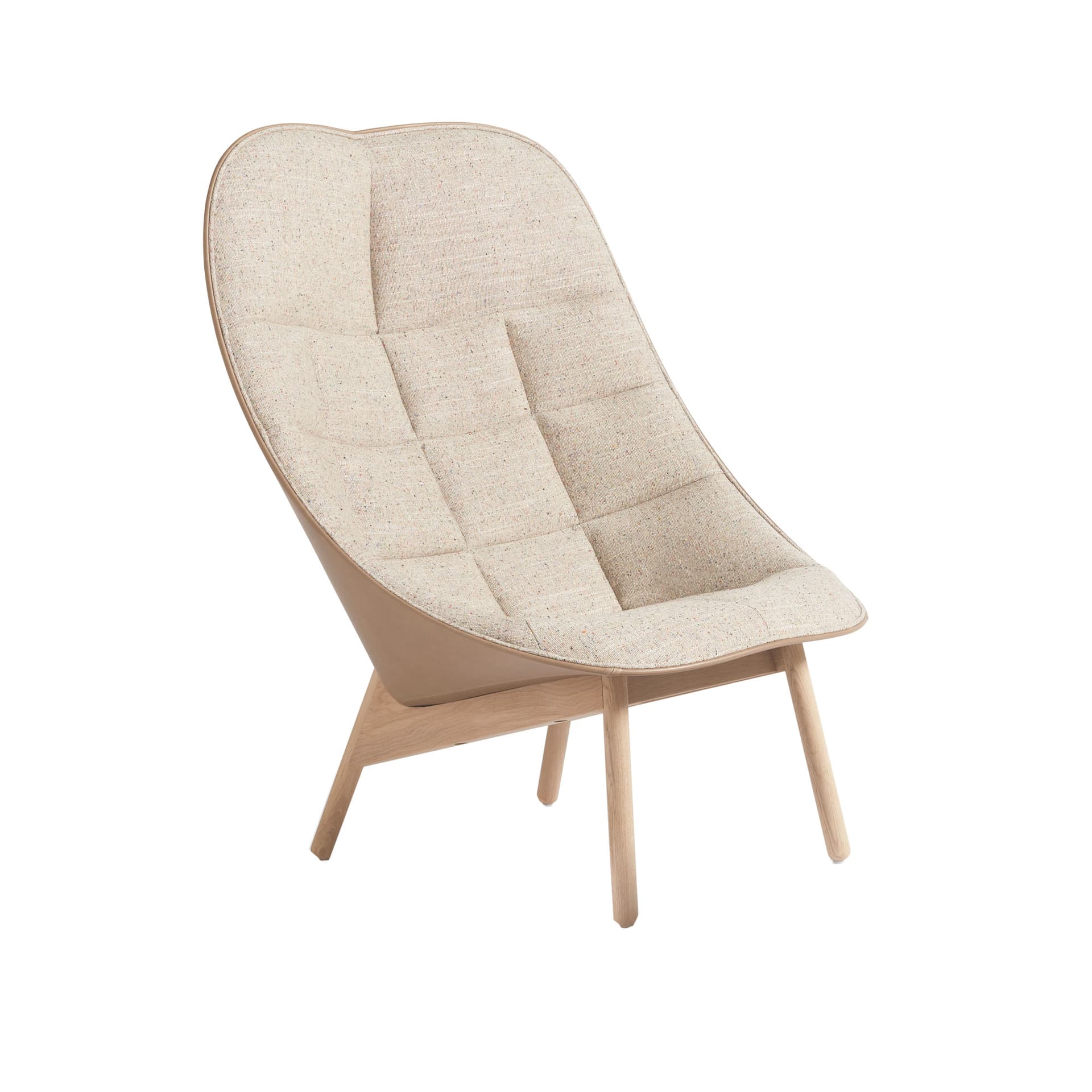 HAY - Uchiwa Quilted Lounge Chair Mode 002 Intaglio/ Remix 123/ Matt Lacquered Oak - Lenestoler - Doshi Levien - Grå - Lær/Tre/Tekstilmateriale/Skum/Plast