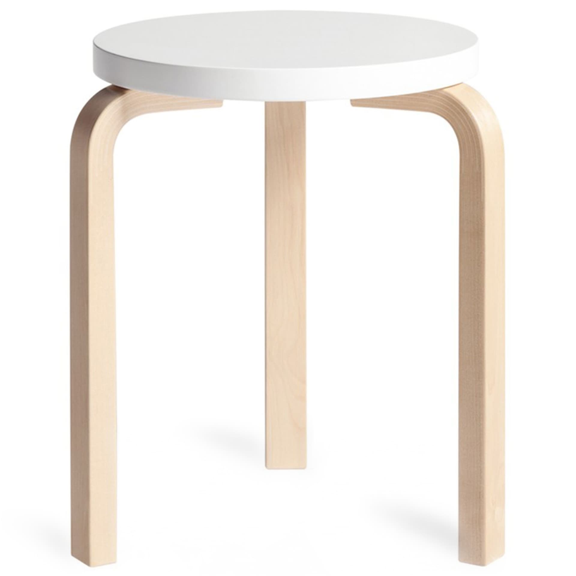 Artek - Pall 60, 3 ben, Klarlackade ben, Lackad vit sits - Krakker - Alvar Aalto - Tre farget