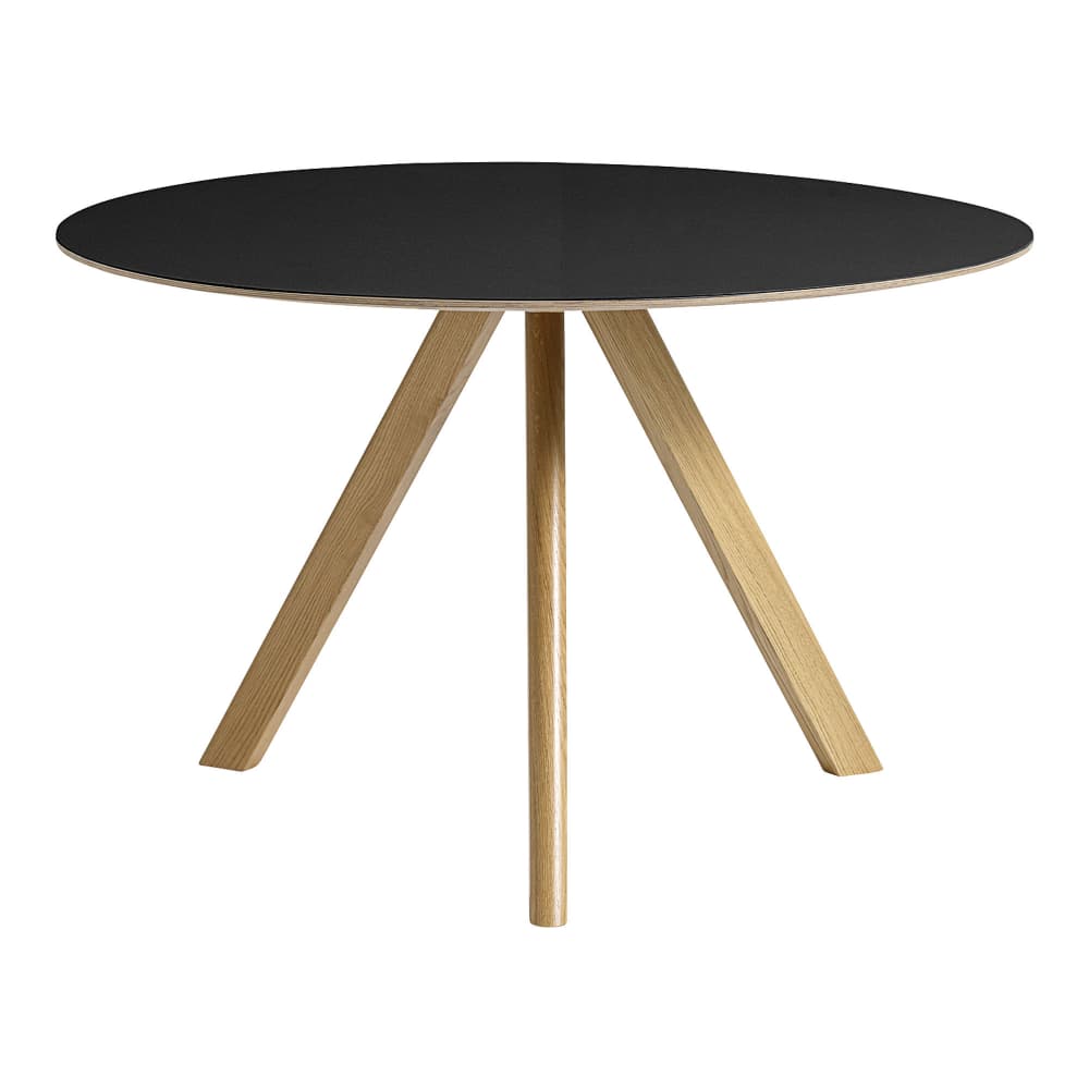 HAY - CPH20 2.0 Table Lacquered Oak Frame Ø120 X H74  Black Linoleum Tabletop Lacquered Edge - Spisebord - Ronan & Erwan Bouroullec - Svart - Tre