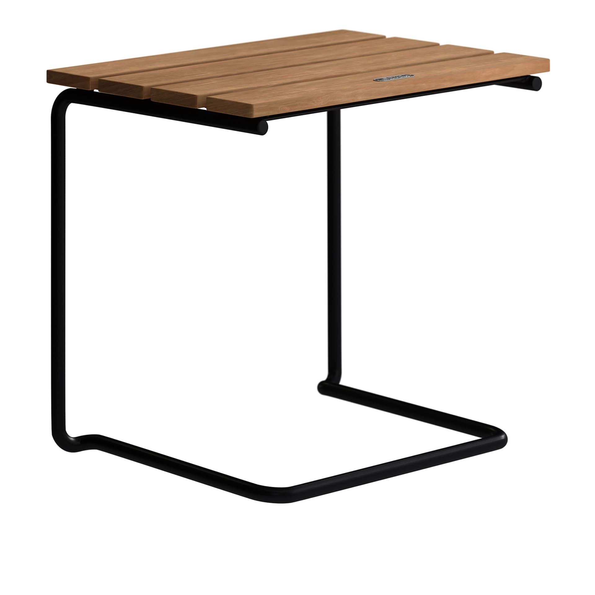 Grythyttan Stålmöbler - Footstool A3 Untreated Teak With Black Steel Base - Utendørs krakker & puffer - Jan-Olof Ågren,Maria Håård - Tre farget - Metall/Tre