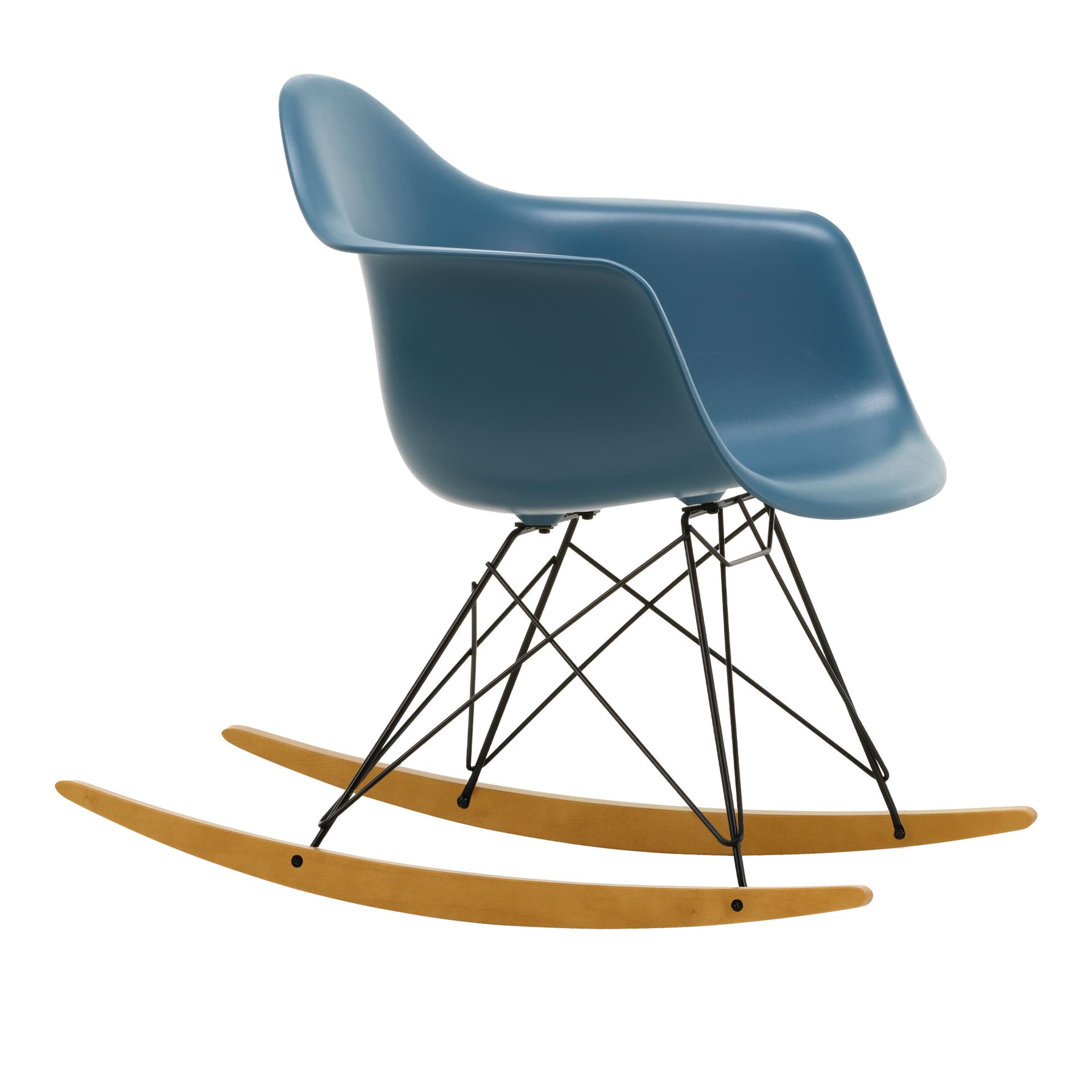 Vitra - Eames Plastic Armchair RAR - 83 Sea Blue - Basic Dark Base - Golden Maple - Lenestoler - Charles & Ray Eames - Blå - Metall/Tre/Plast