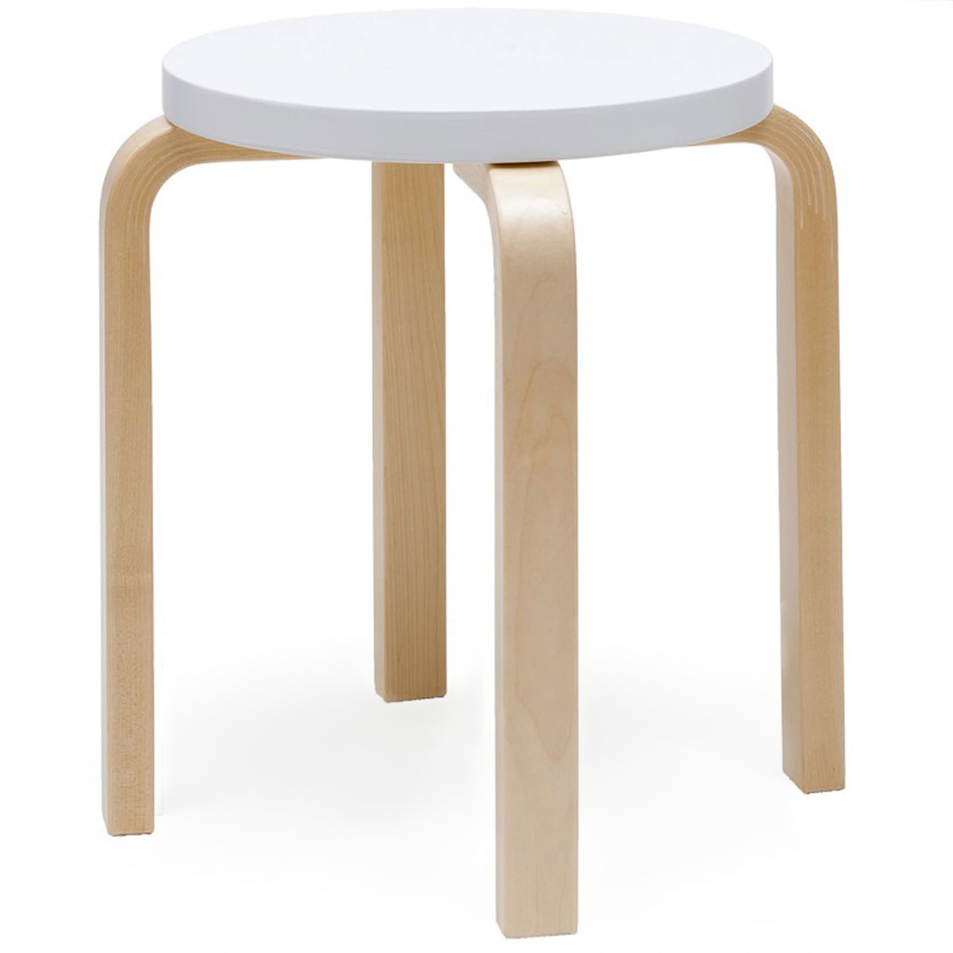 Artek - Pall E60, 4 ben, Klarlackade ben, Lackad vit sits - Krakker - Alvar Aalto - Hvit - Tre