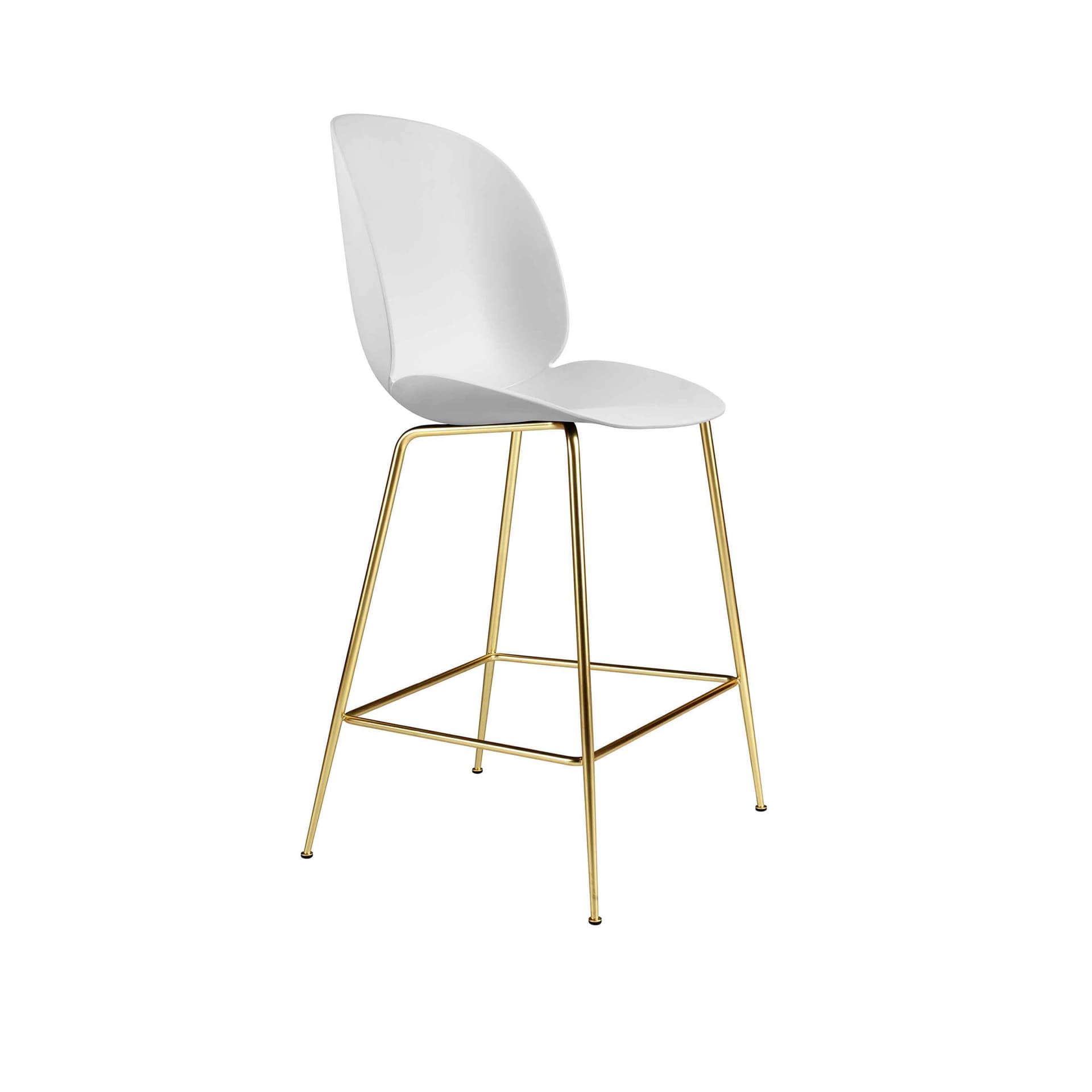 Gubi - Beetle Counter Chair Un-upholstered, Conic Base Brass, White Shell - Barstoler & barkrakker - GamFratesi - Hvit - Metall/Plast