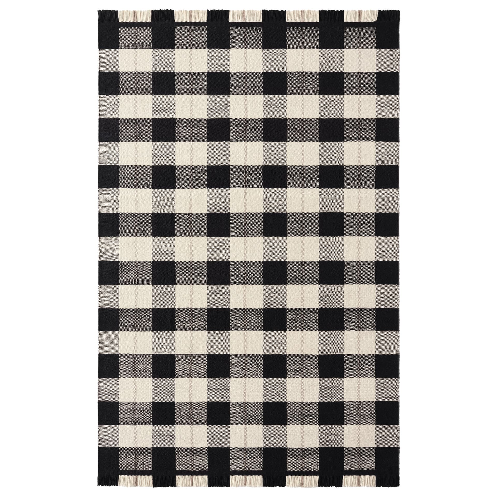 Nordic Knots - Plaid - Black - Cream - 170x240 - Ulltepper - Ull
